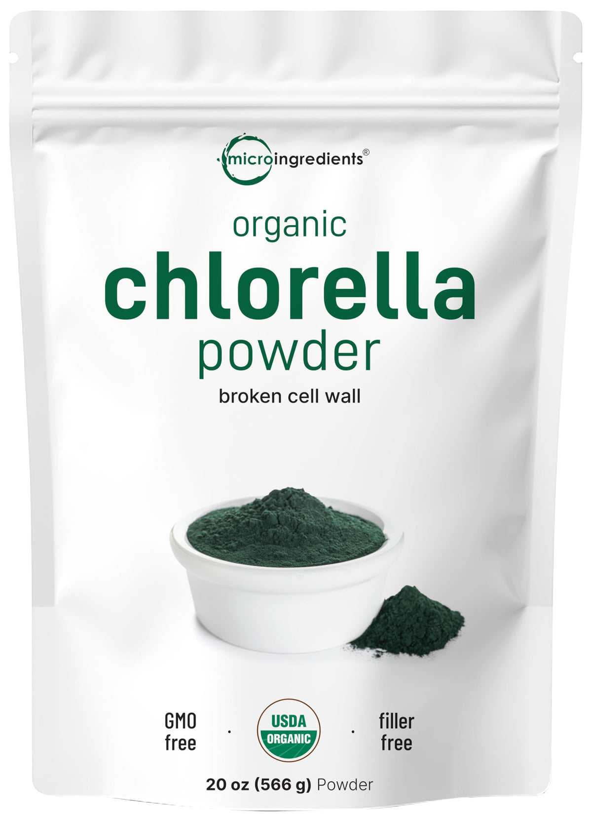 Micro Ingredients chlorella powder package front, ideal for daily green smoothies