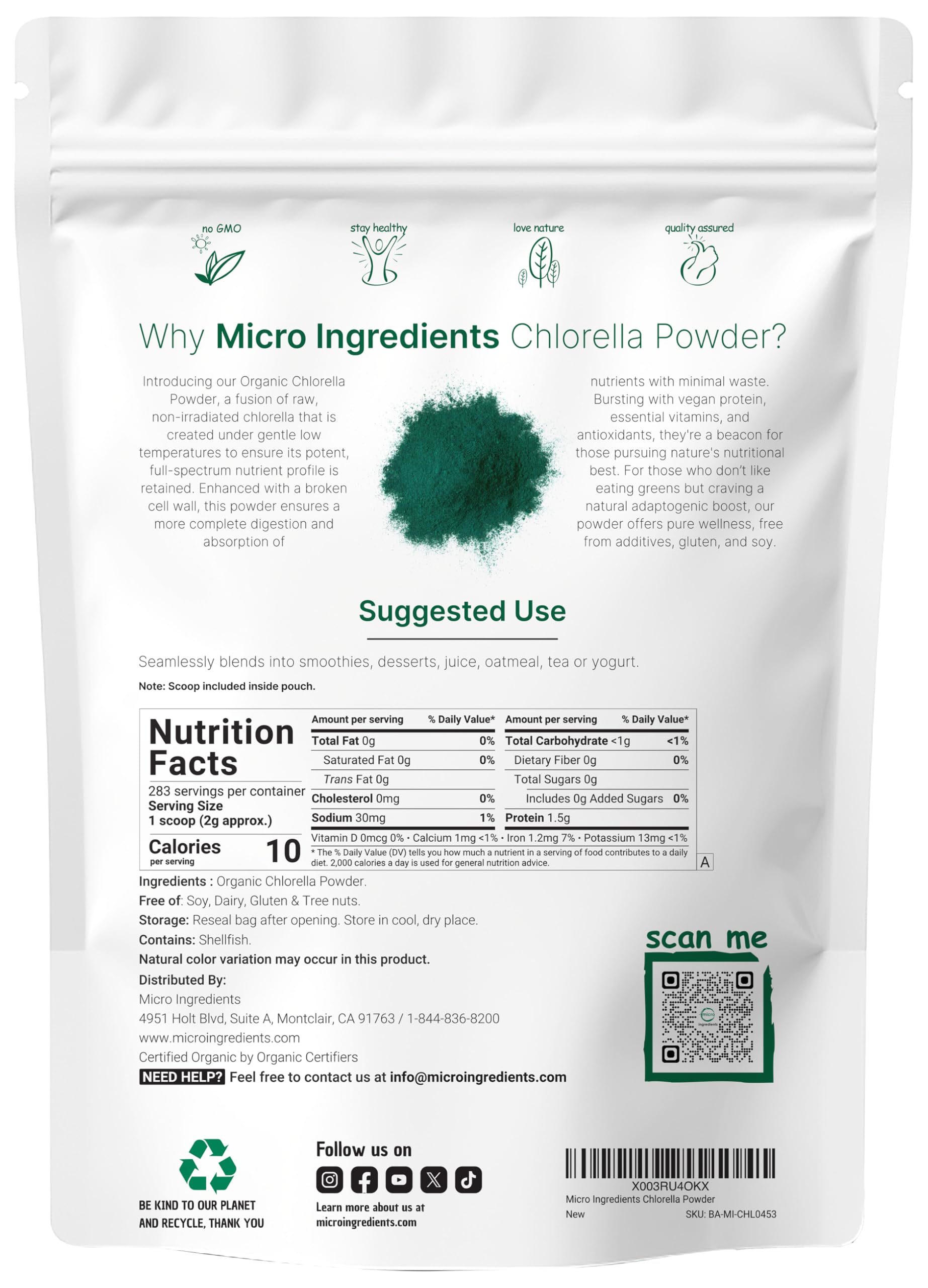 Micro Ingredients chlorella powder scoop for precise portioning