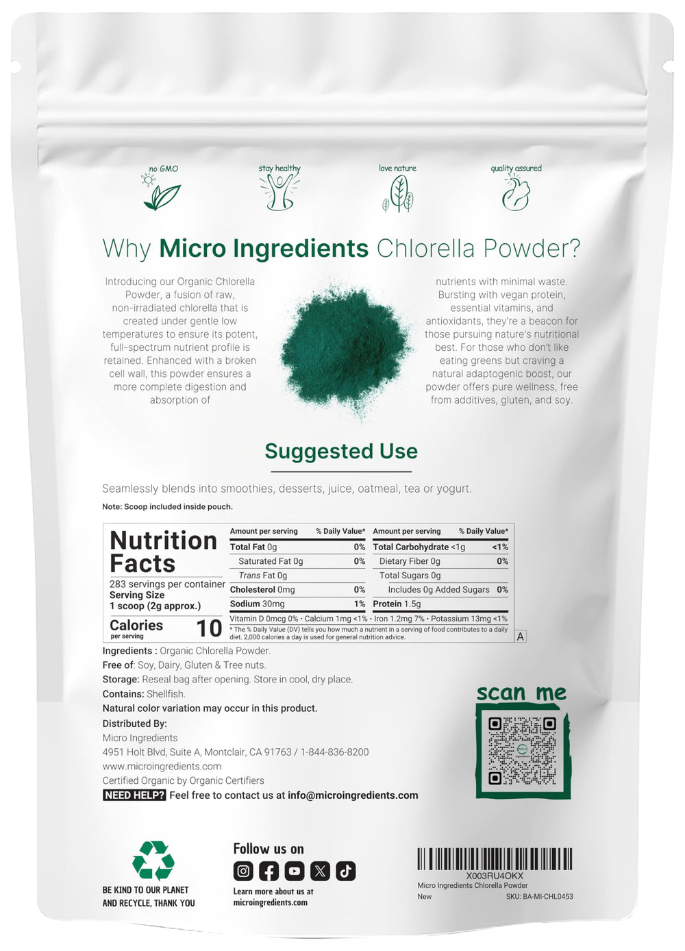 Micro Ingredients chlorella powder scoop for precise portioning