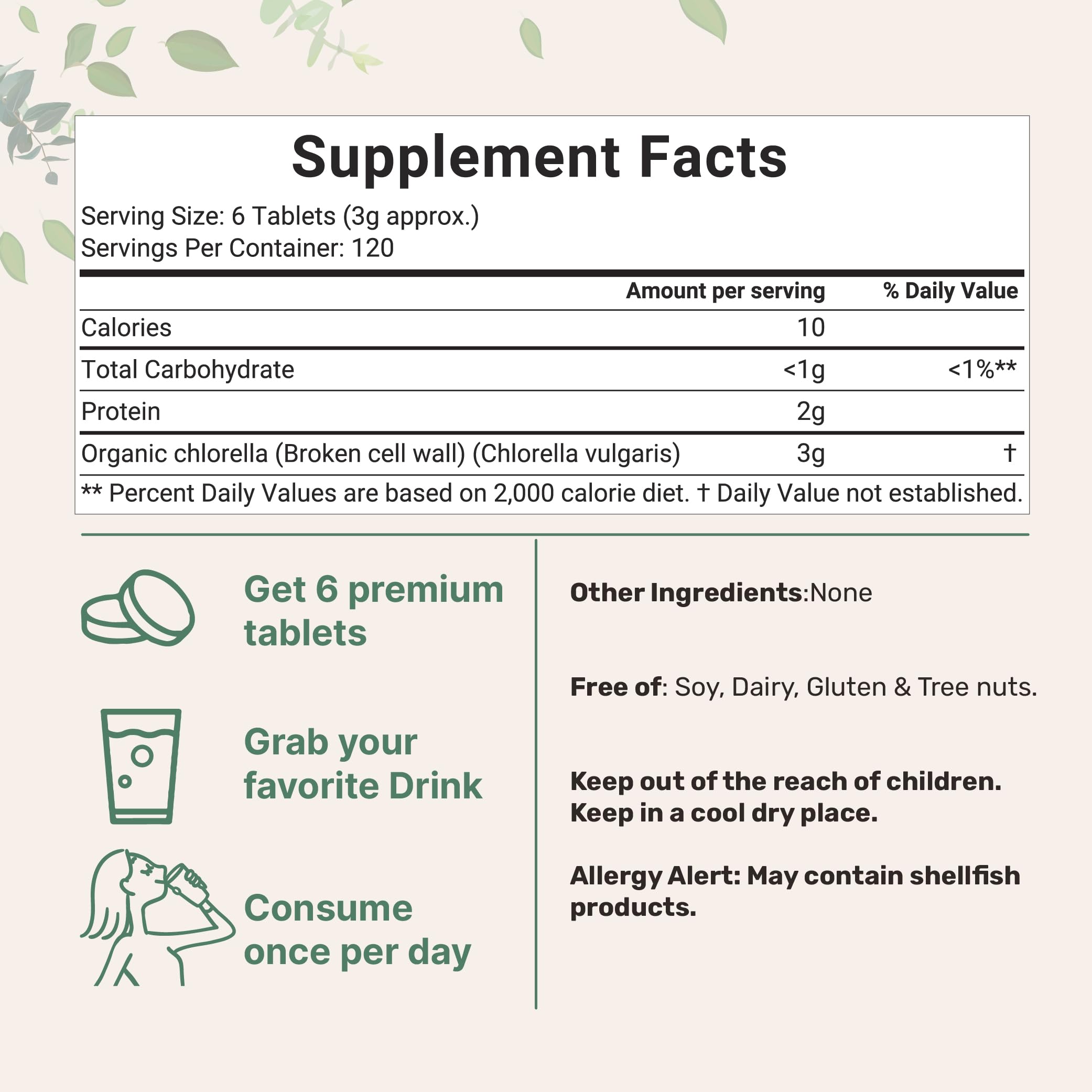Micro Ingredients chlorella tablets bottle top, easy daily supplement