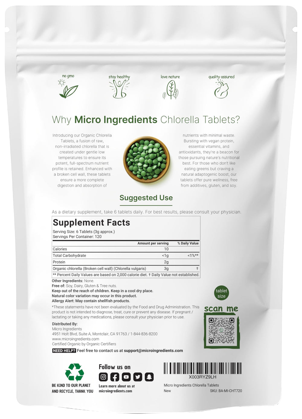 Micro Ingredients chlorella tablets close-up, vibrant green texture and nutrients