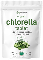 Micro Ingredients chlorella tablets front view, convenient vegan greens source for daily energy