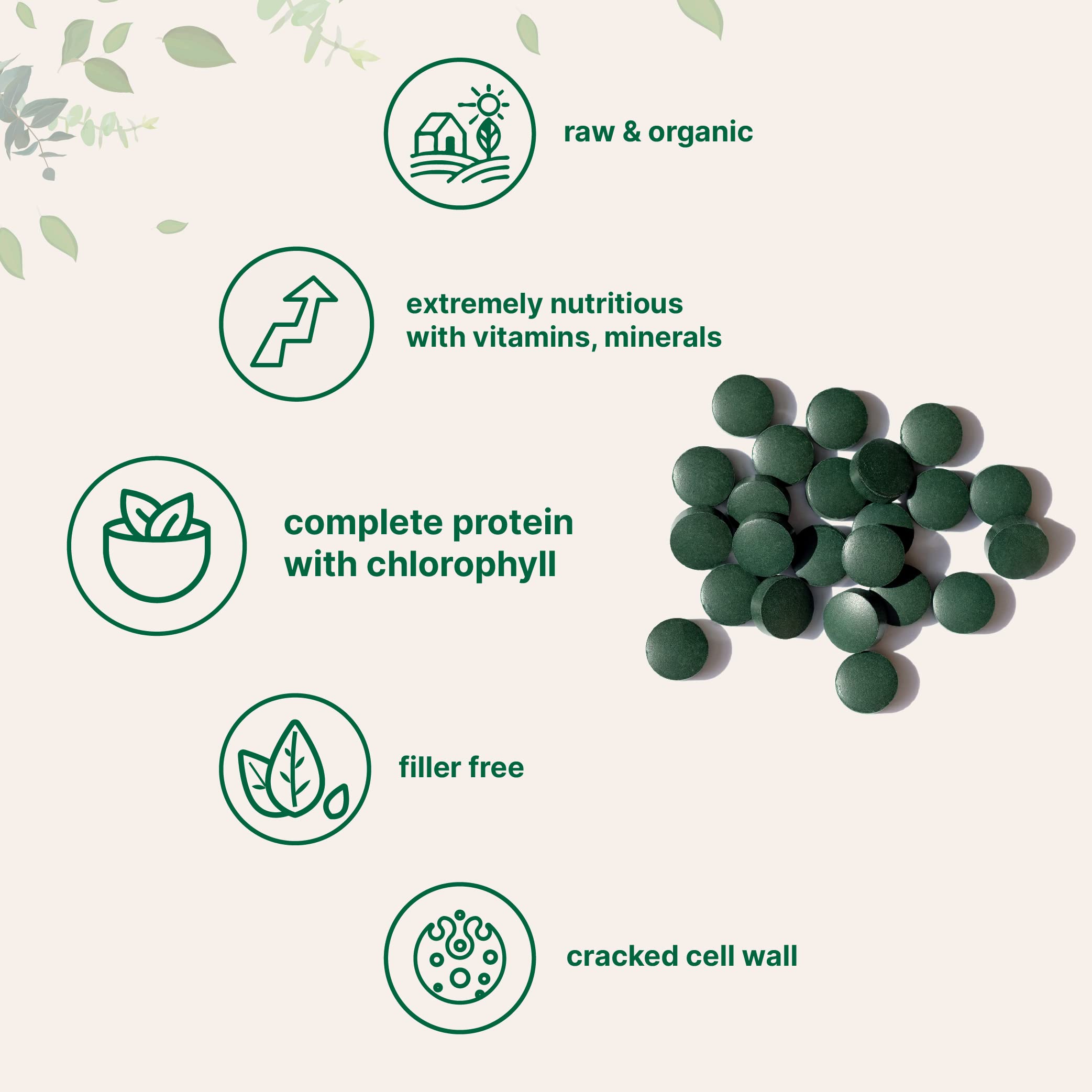 Micro Ingredients chlorella tablets label organic non-GMO guarantee