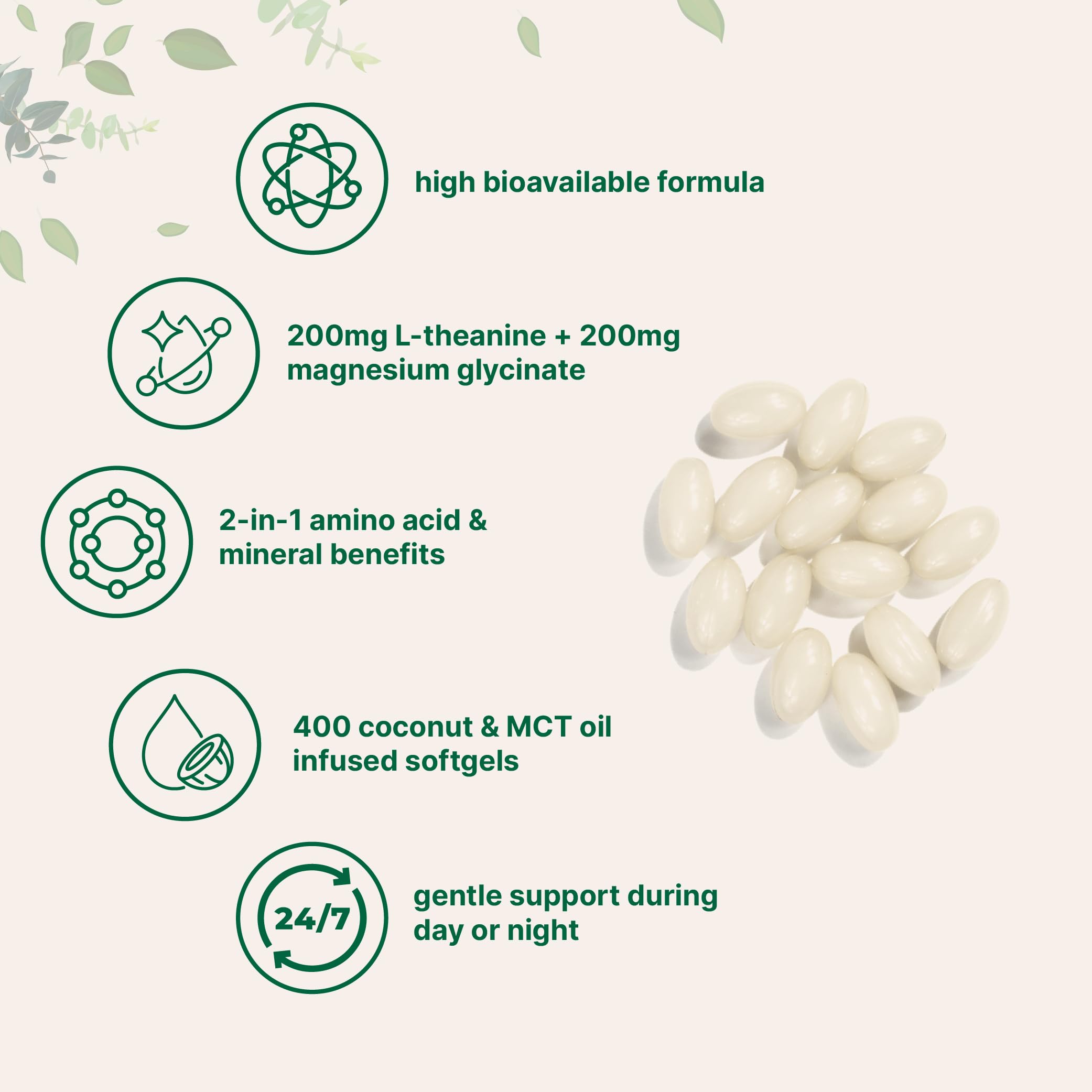 Softgels with coconut oil carrier promote easy absorption for nutrients.