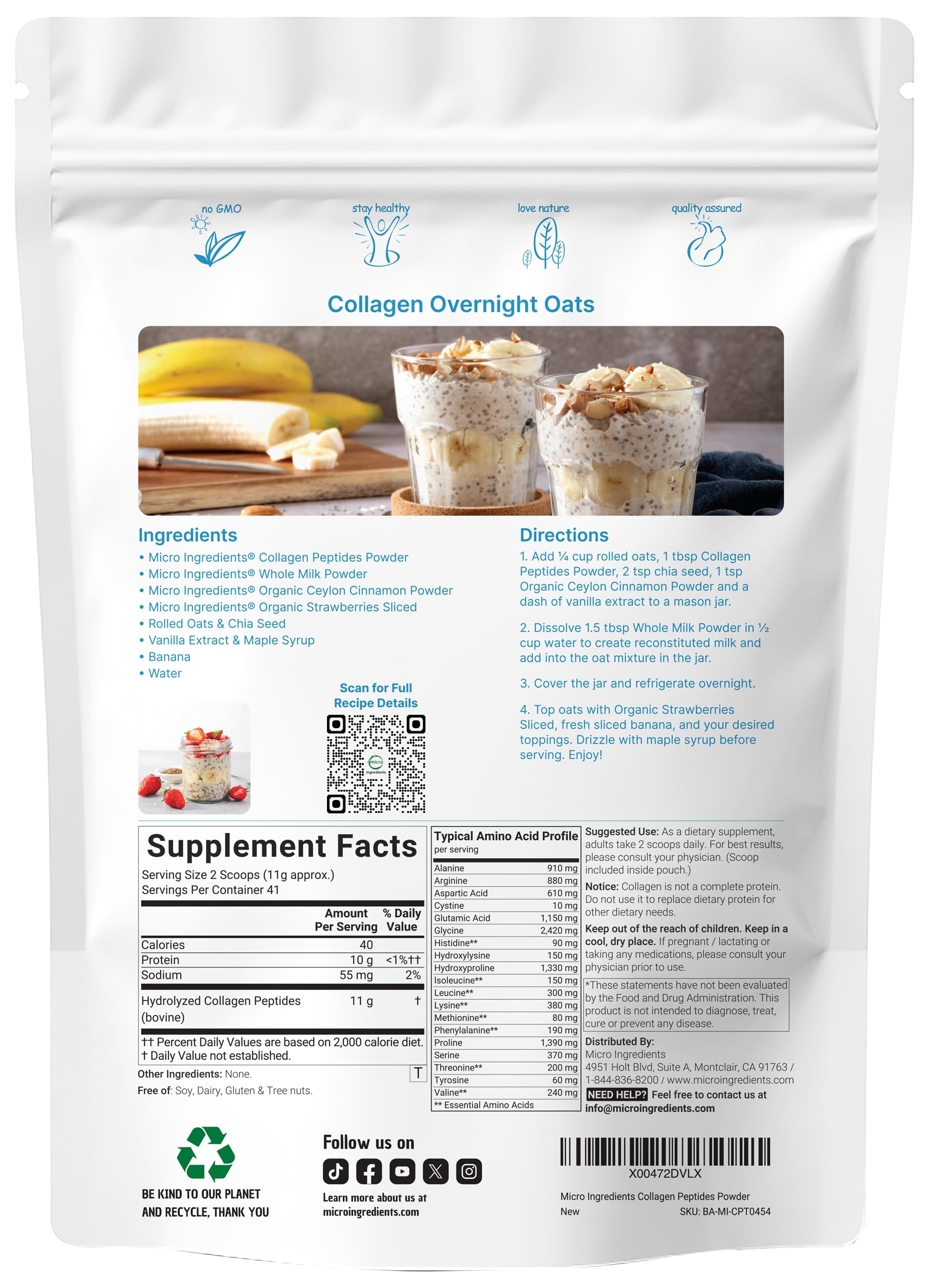 Micro Ingredients collagen powder with scoop inside for precise serving.