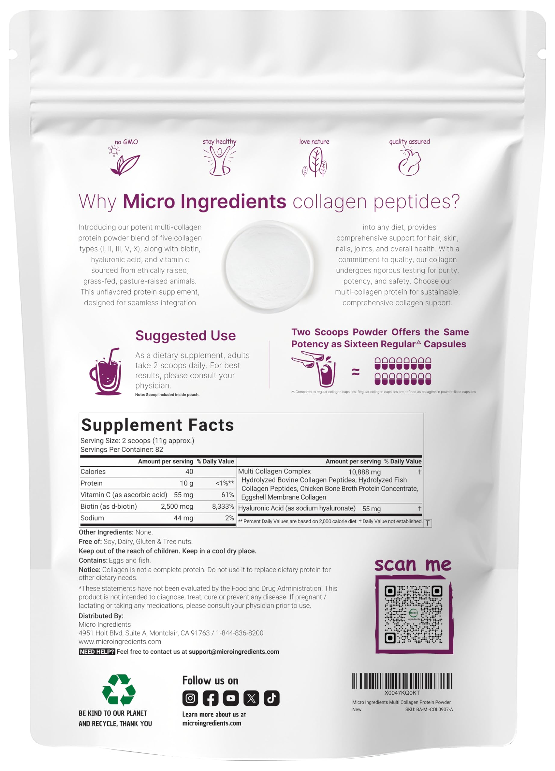 Micro Ingredients collagen scoop dissolving in liquid for quick drink blends.