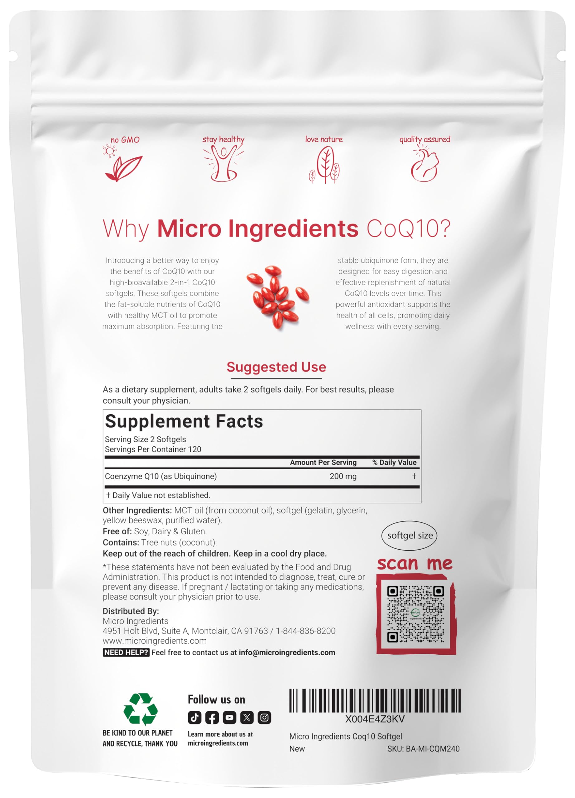 CoQ10 bottle pour showing easy-to-take softgels for daily use.