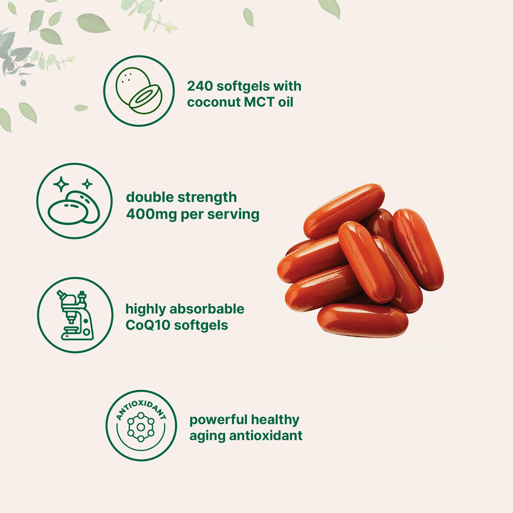 Closeup of Micro Ingredients CoQ10 label showing 400mg per serving