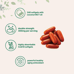Closeup of Micro Ingredients CoQ10 label showing 400mg per serving