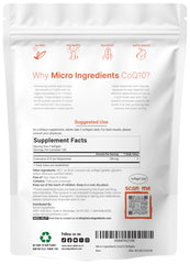 Micro Ingredients CoQ10 softgels closeup highlighting easy digestion with coconut MCT oil.