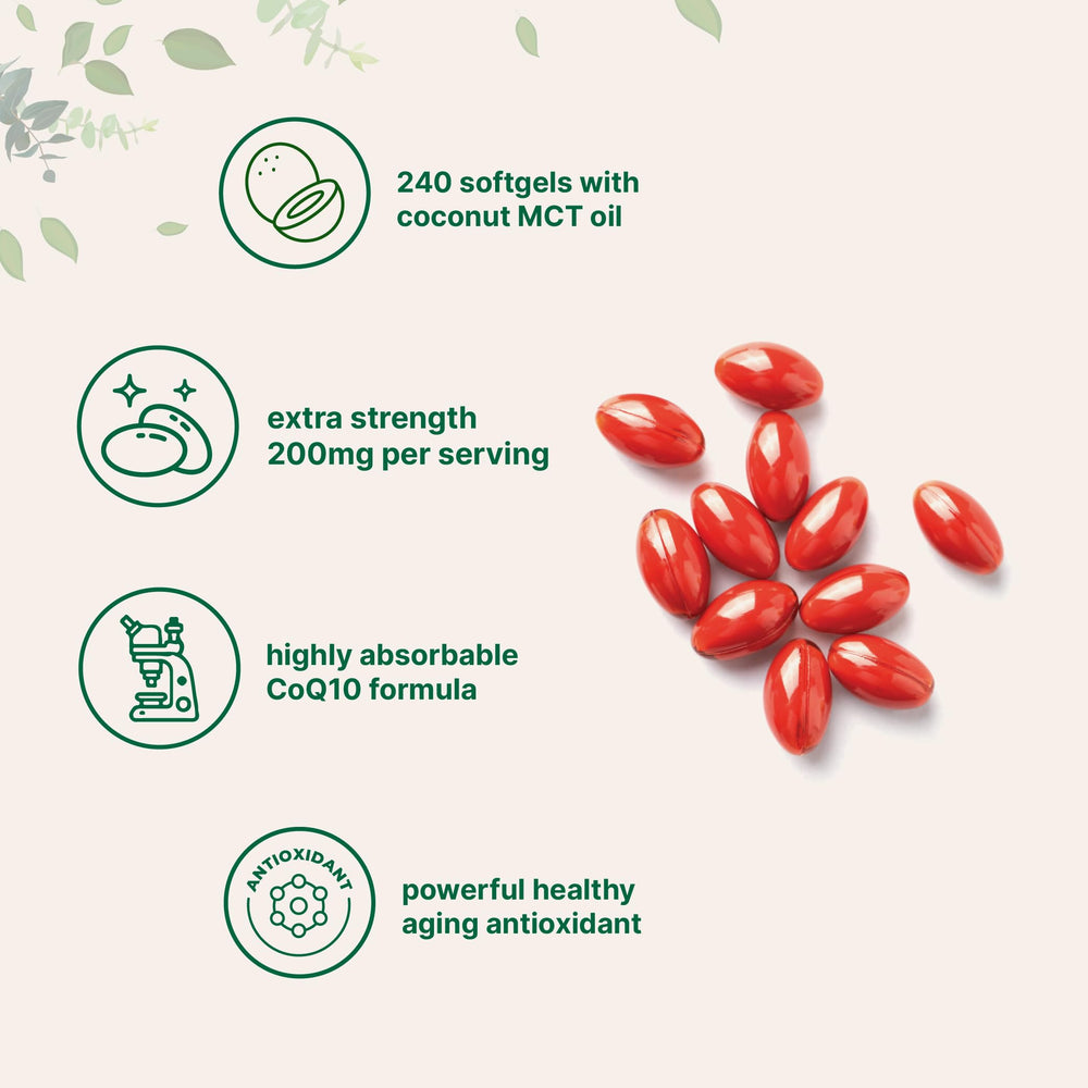 CoQ10 softgels with coconut MCT oil for better absorption.