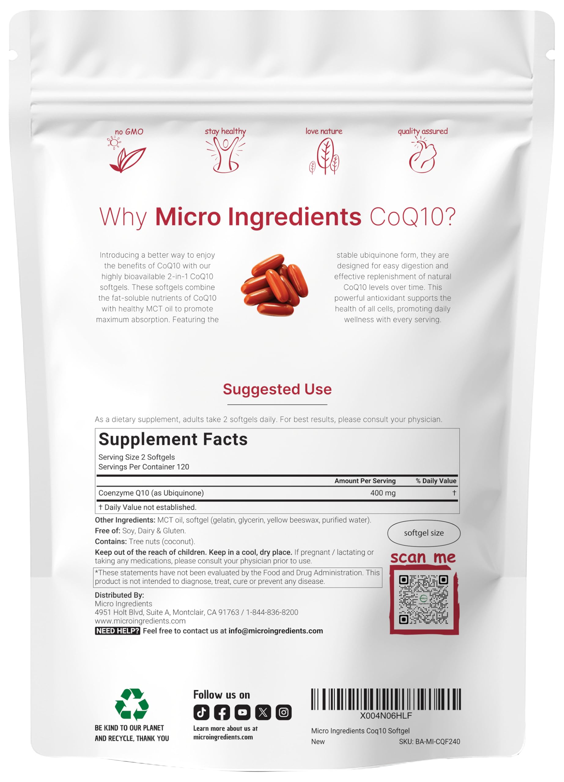 Pouring Micro Ingredients CoQ10 softgels for convenient daily dosing