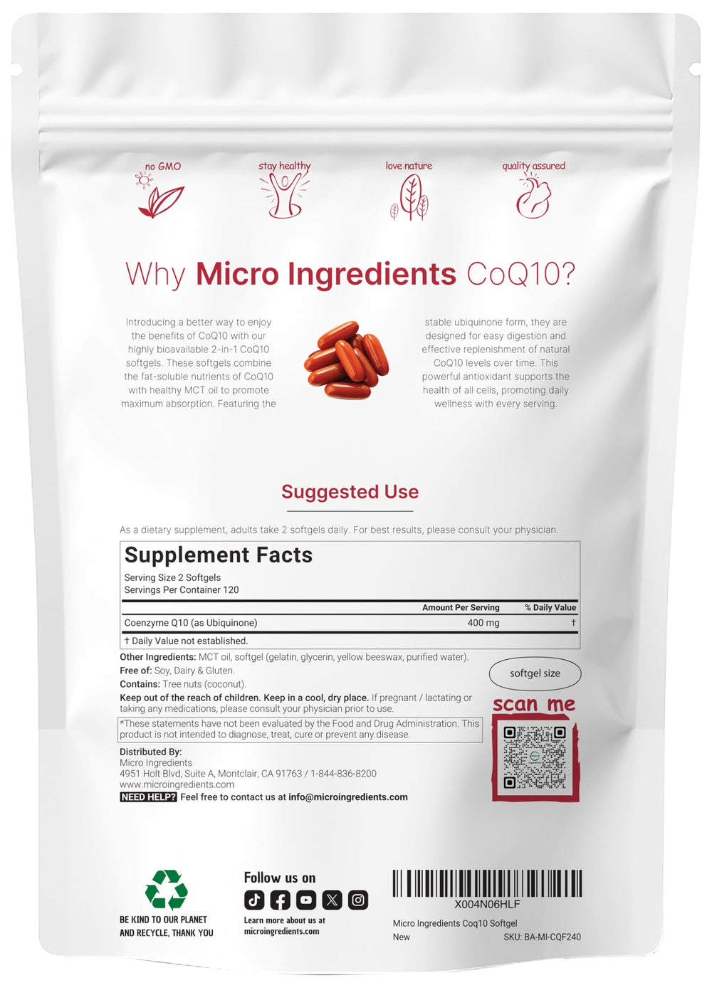 Pouring Micro Ingredients CoQ10 softgels for convenient daily dosing