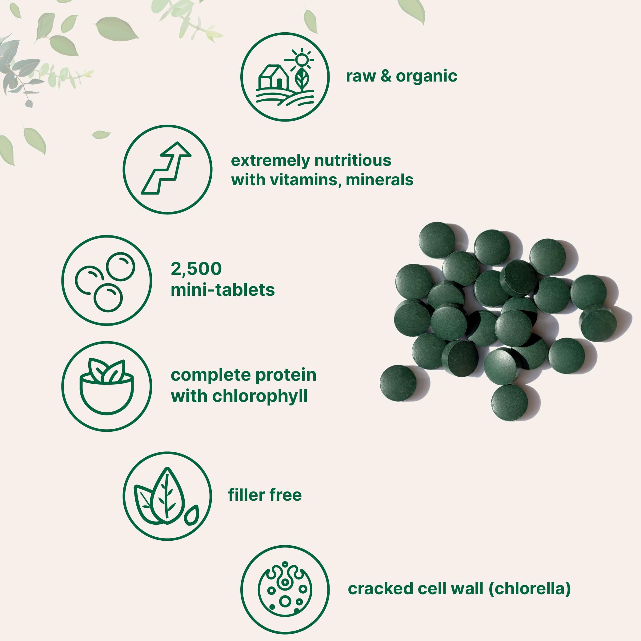 Micro Ingredients cracked cell wall tablets closeup for better absorption potential.