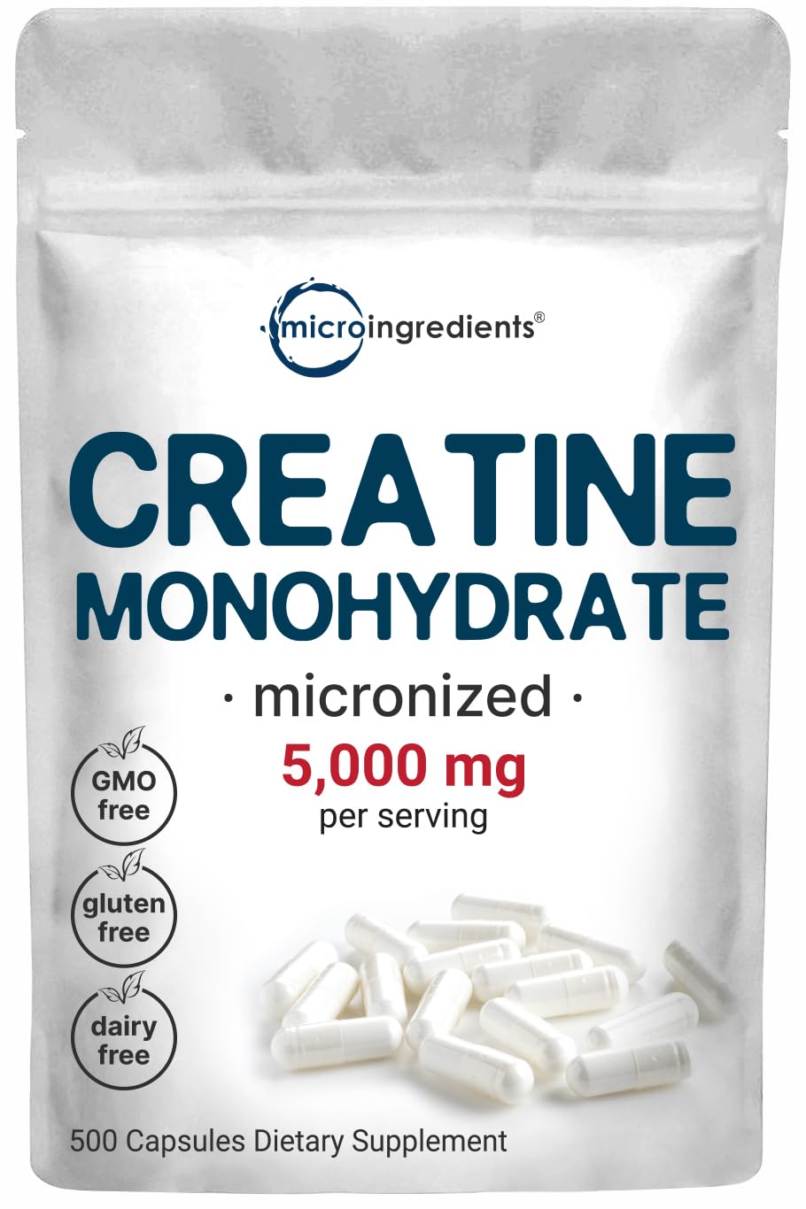 Micro Ingredients Creatine Monohydrate bottle close-up highlighting purity