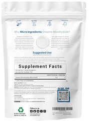 Micro Ingredients Creatine Monohydrate scoop shows a precise 5g serving for workouts.