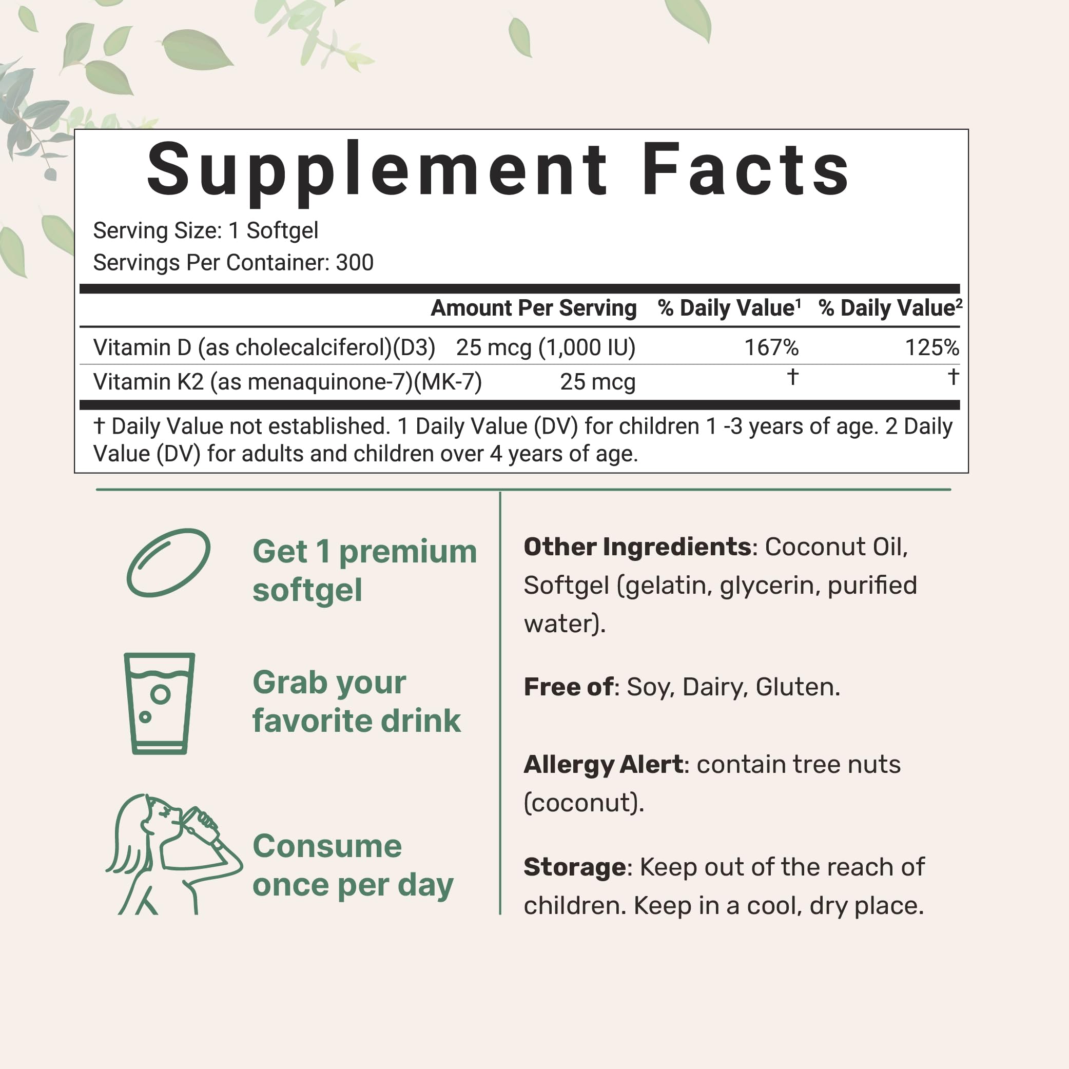 Micro Ingredients D3 + K2 coconut oil softgels closeup showcasing fat-based absorption assistance.
