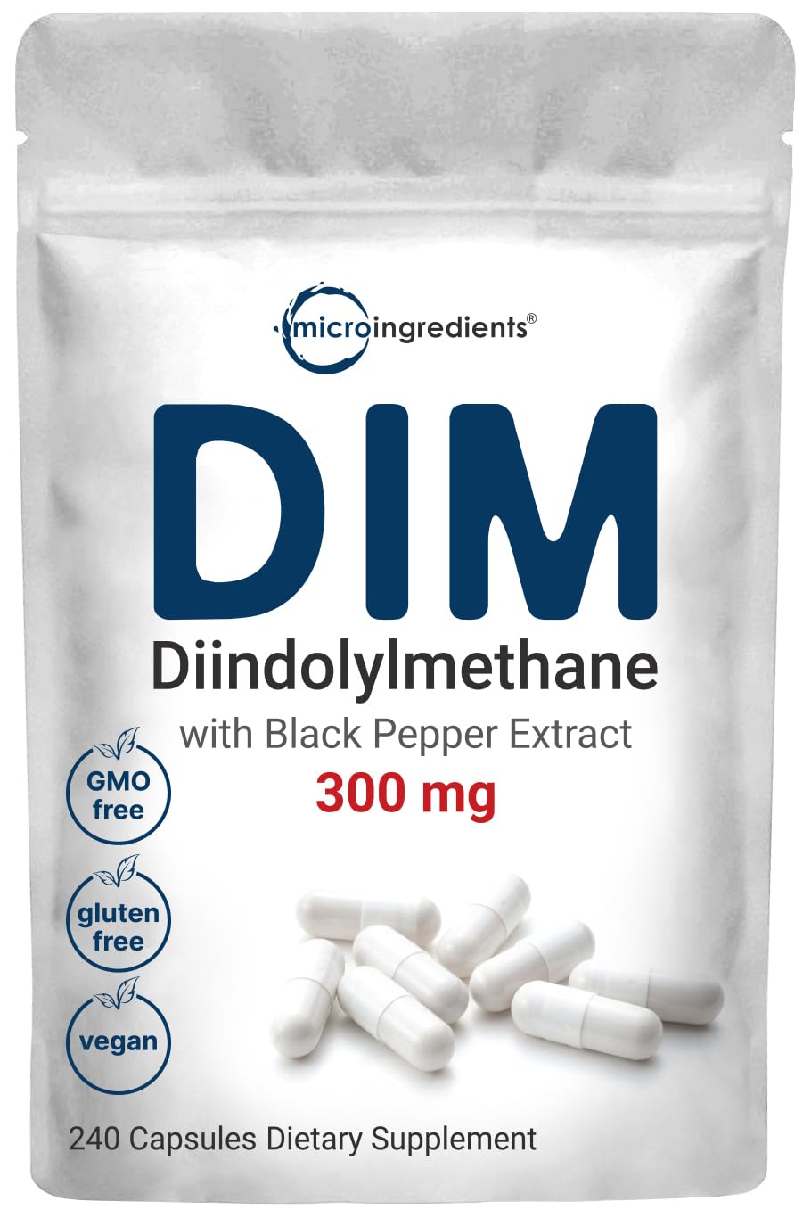 Micro Ingredients DIM Active supplement bottle with 240 veggie capsules for daily support