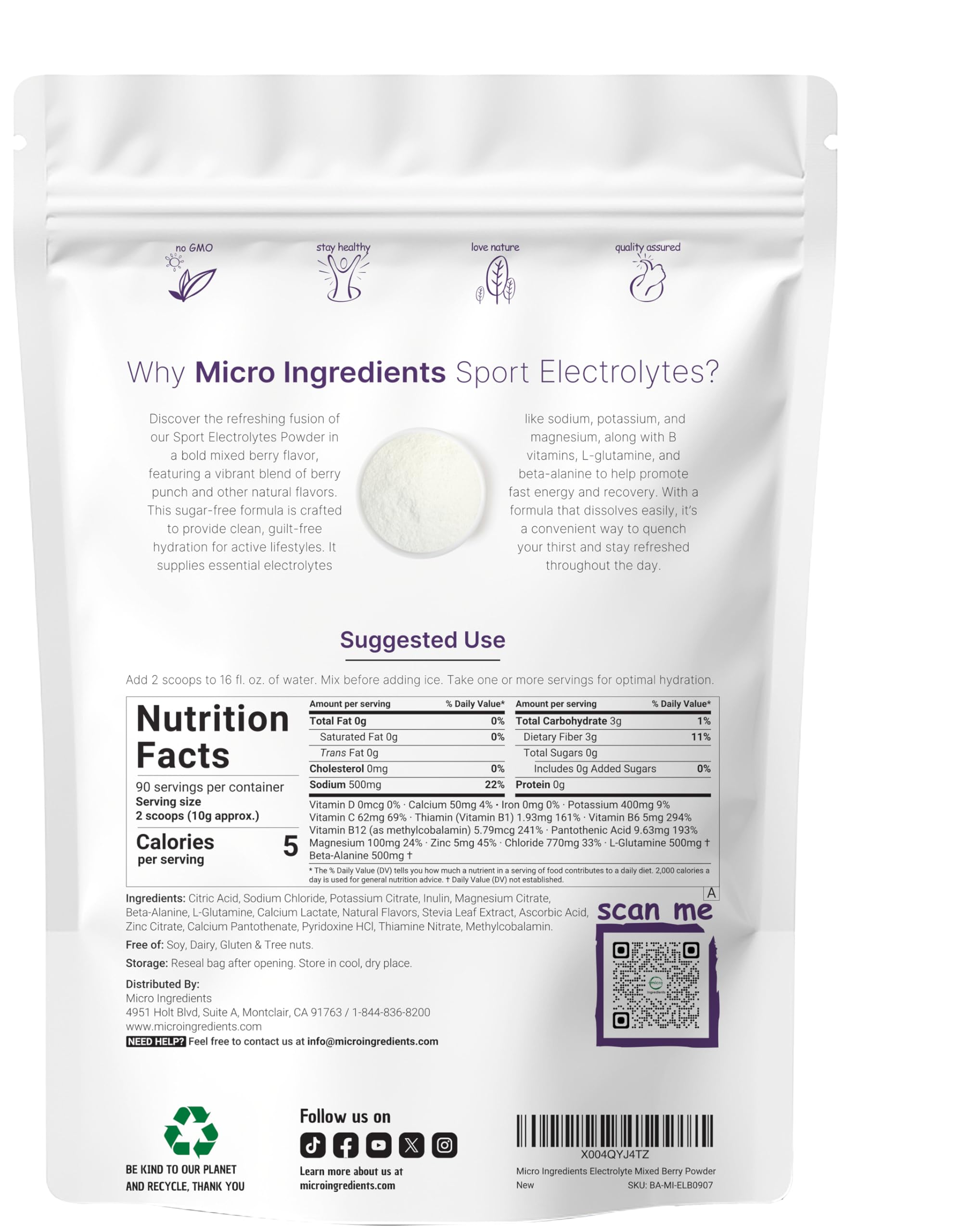 Micro Ingredients Electrolytes Powder scoop for easy dosing