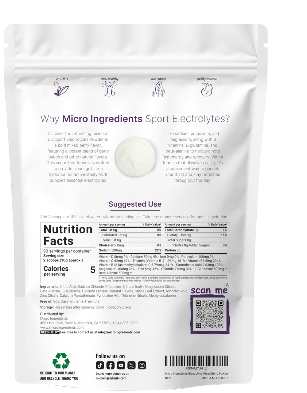 Micro Ingredients Electrolytes Powder scoop for easy dosing