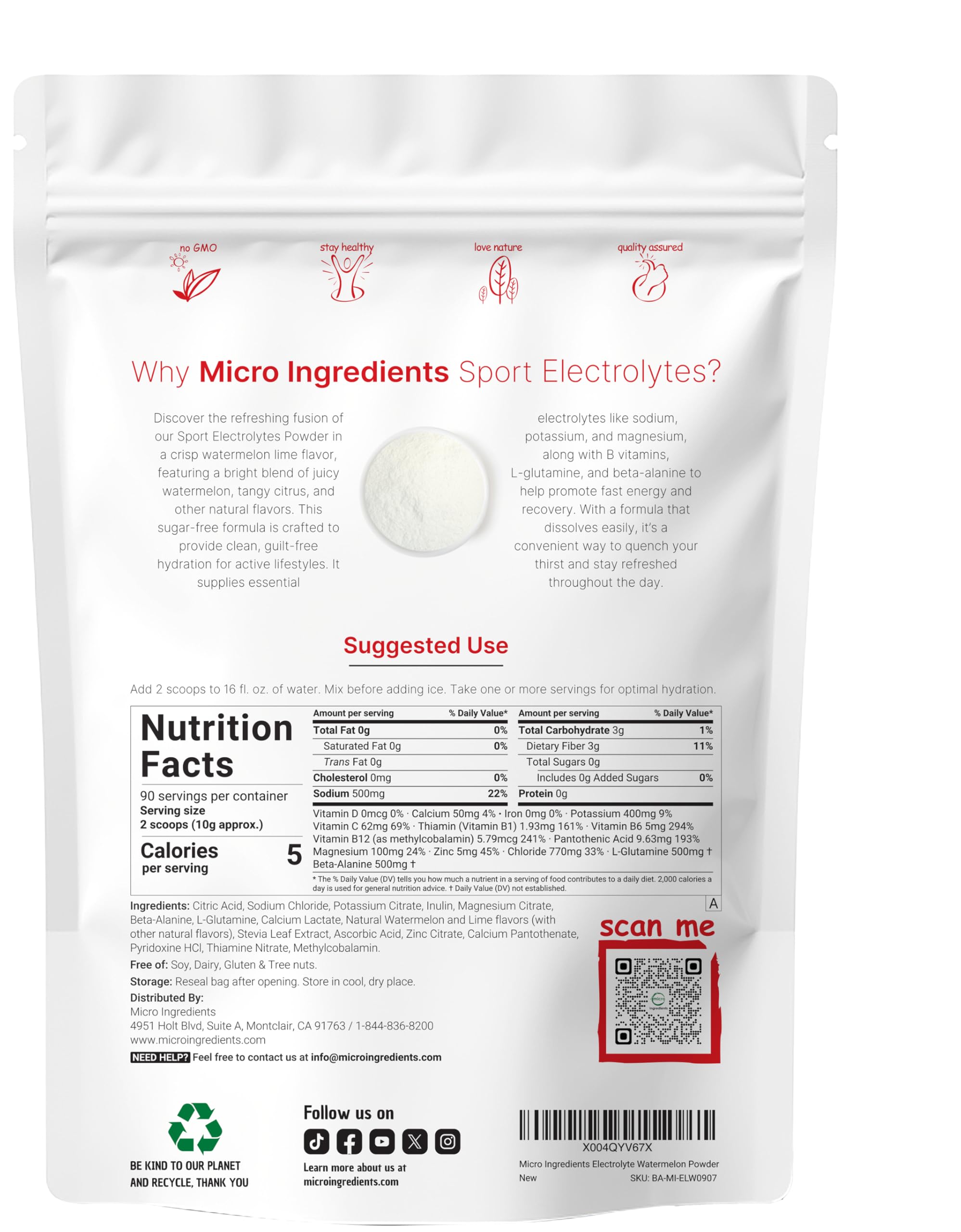 Micro Ingredients electrolytes powder scoop shown for on-the-go hydration