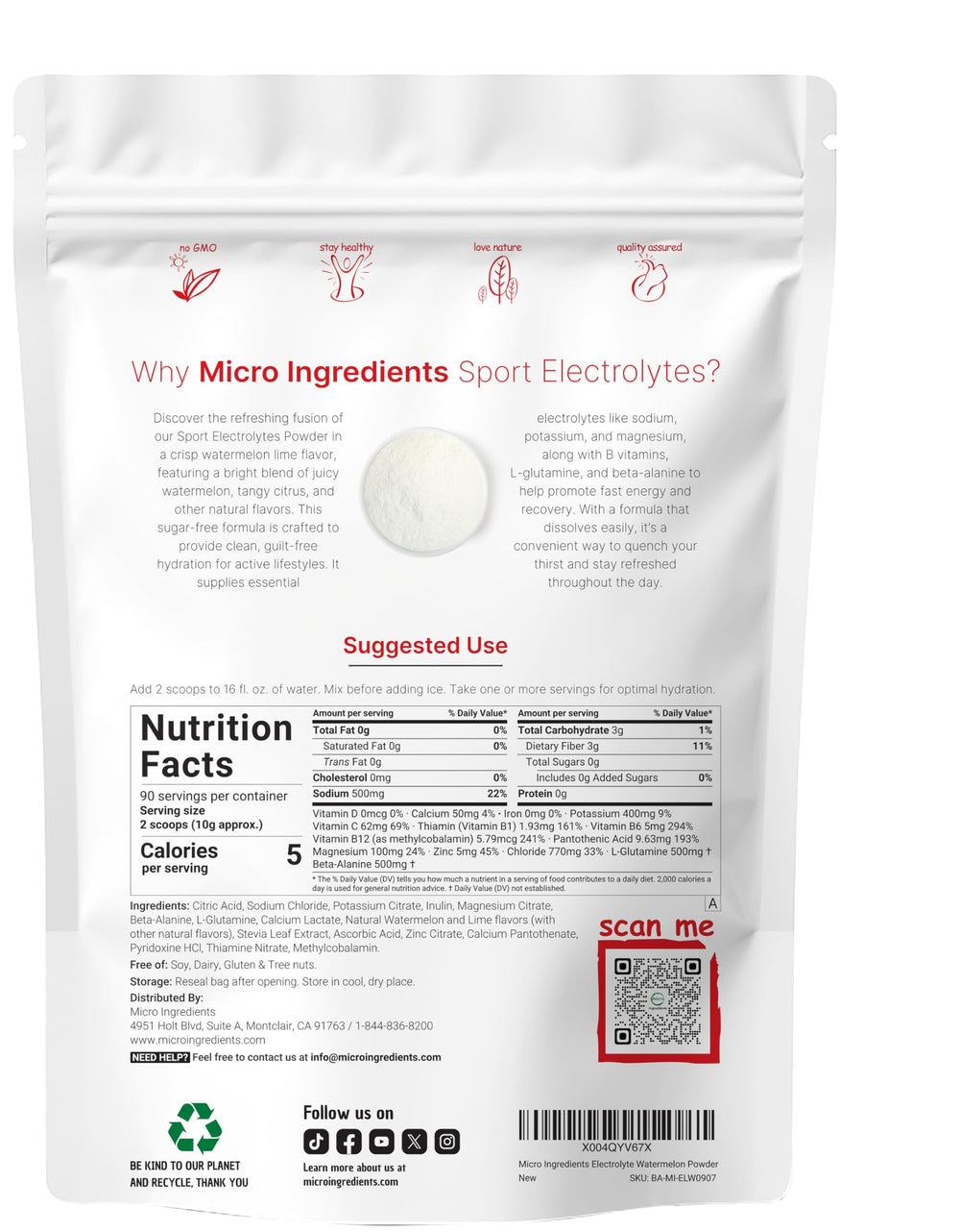 Micro Ingredients electrolytes powder scoop shown for on-the-go hydration