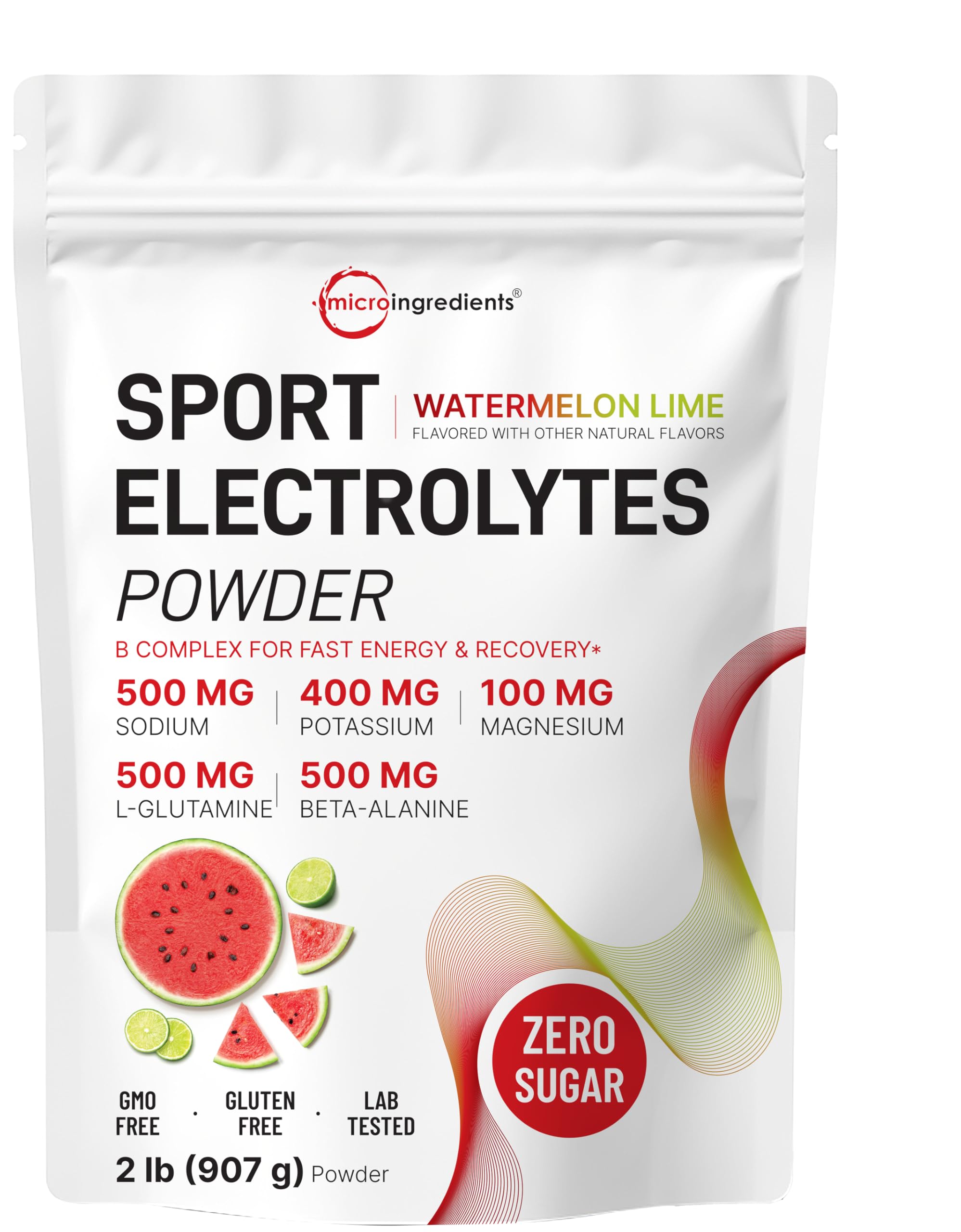 Micro Ingredients electrolytes powder tub front with Watermelon Lime flavor for refreshing hydration during workouts