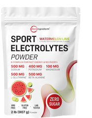 Micro Ingredients electrolytes powder tub front with Watermelon Lime flavor for refreshing hydration during workouts
