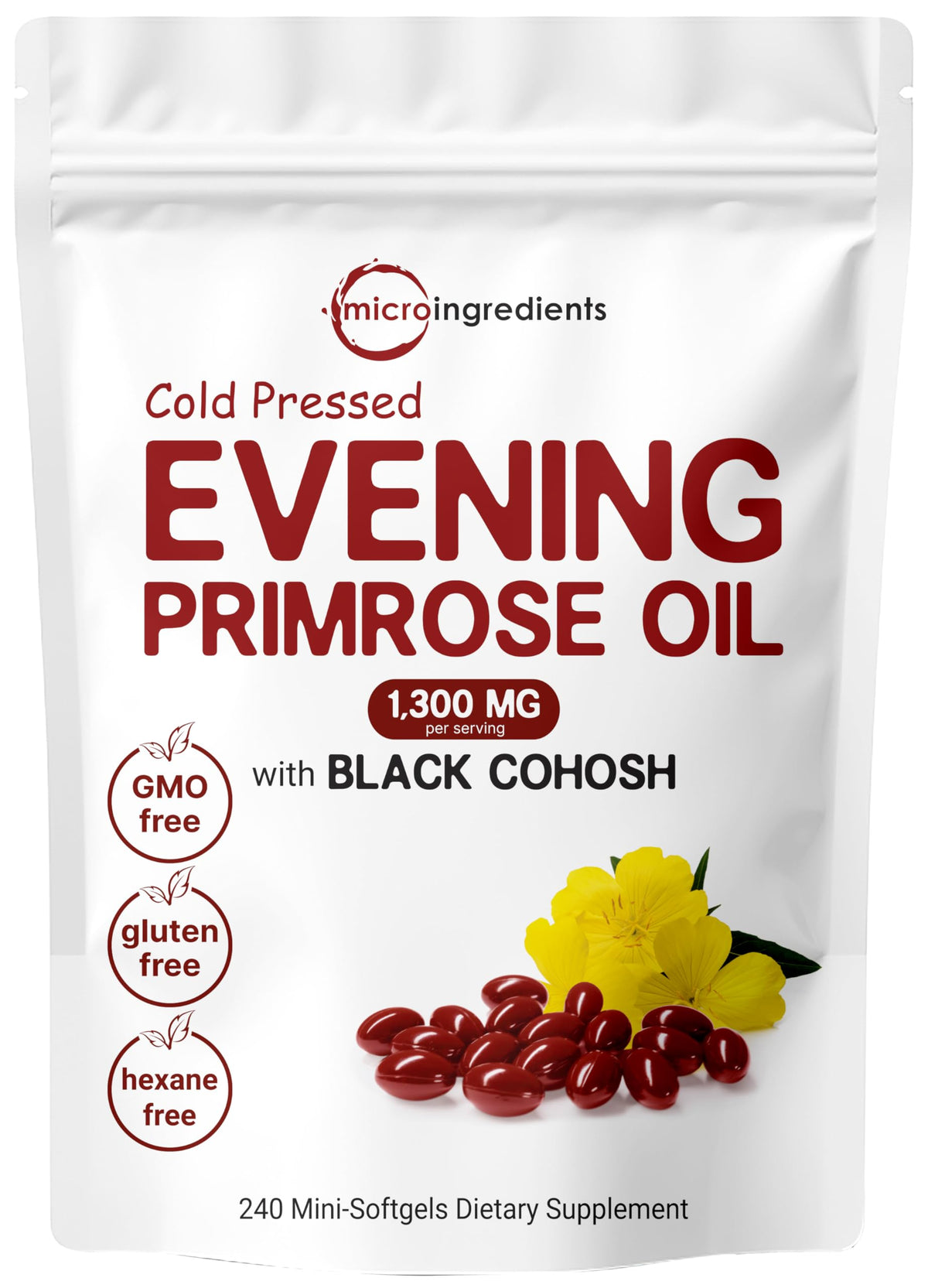 Micro Ingredients Evening Primrose Oil bottle supporting skin and hair health