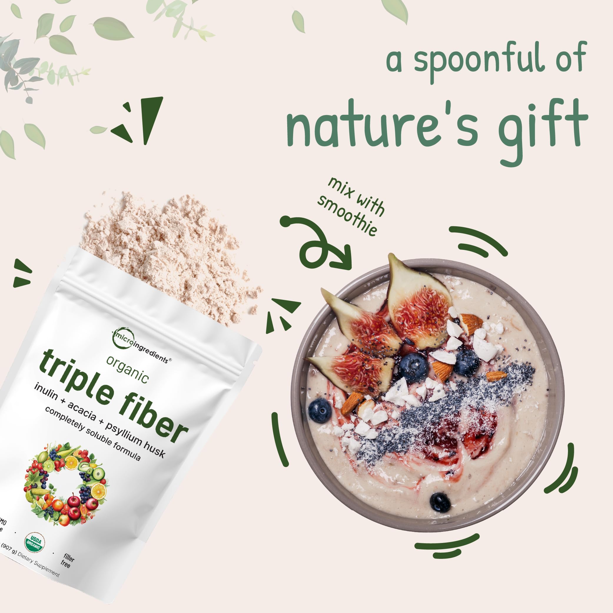 Shaker bottle with Micro Ingredients triple fiber powder for on-the-go fiber intake