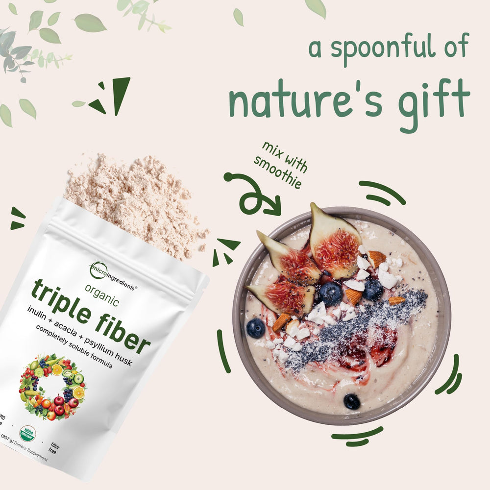 Shaker bottle with Micro Ingredients triple fiber powder for on-the-go fiber intake
