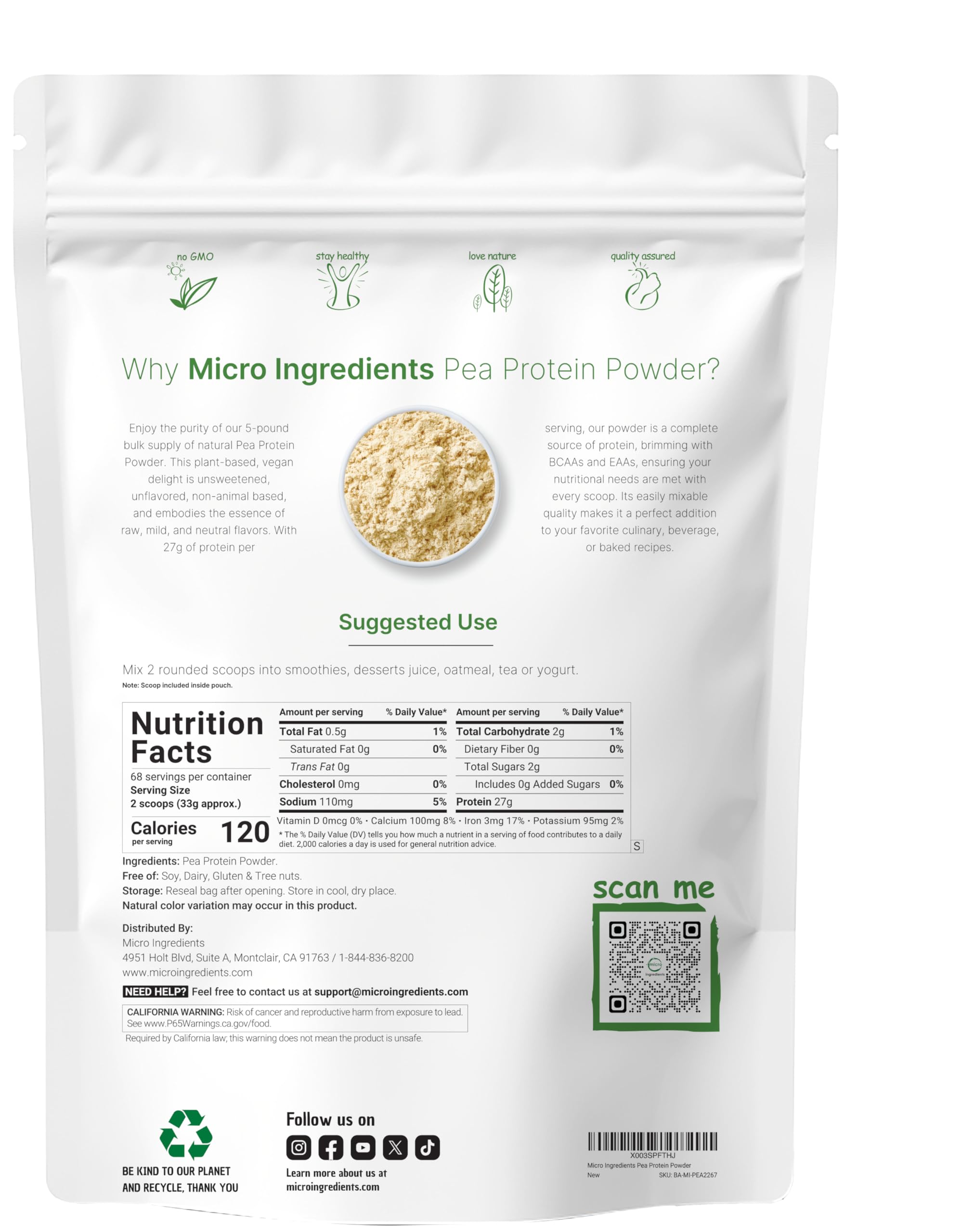 Micro Ingredients five-pound pea protein package for bulk needs