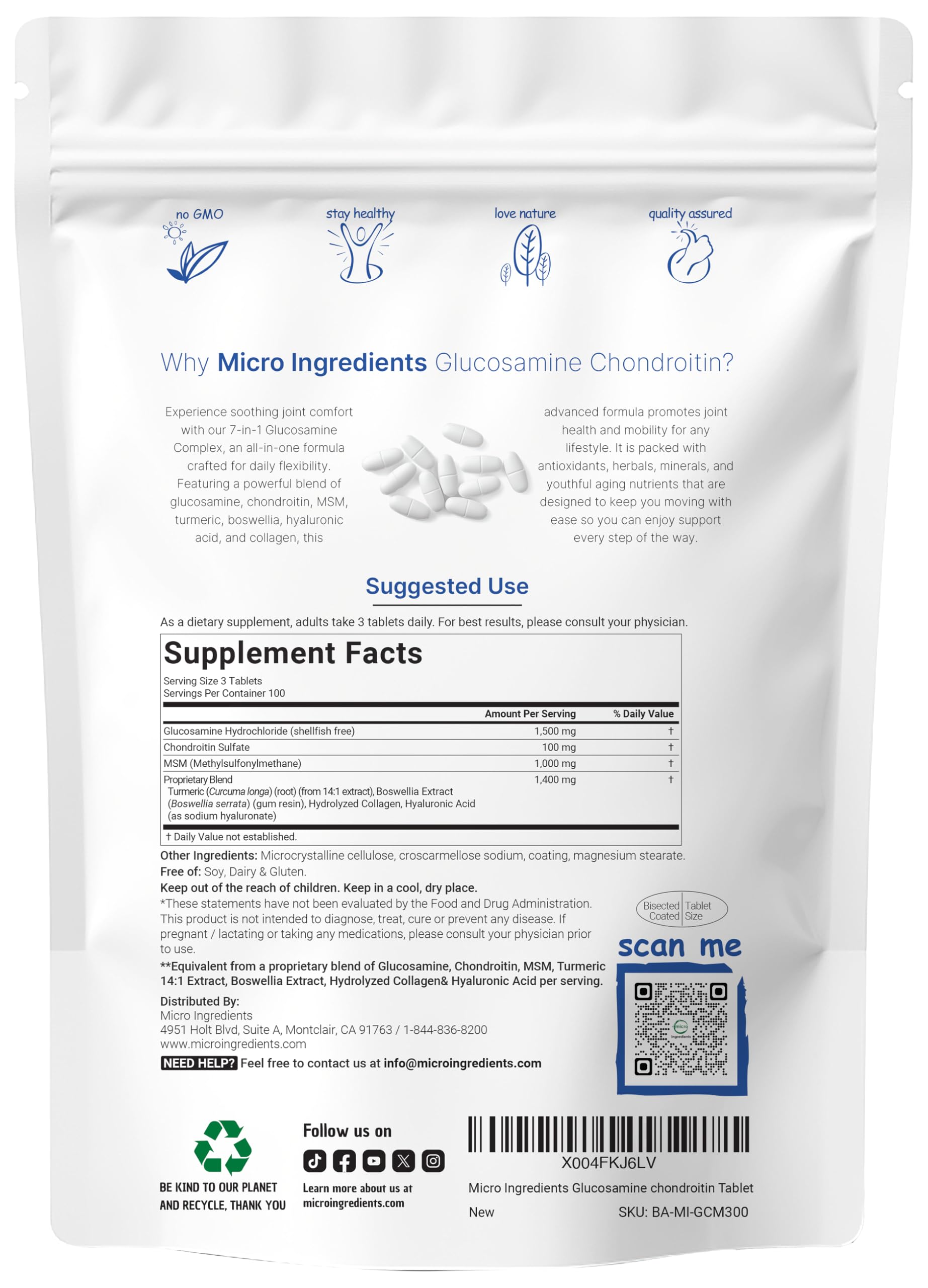 Micro Ingredients 7-in-1 joint formula highlighted with key ingredients for daily mobility.