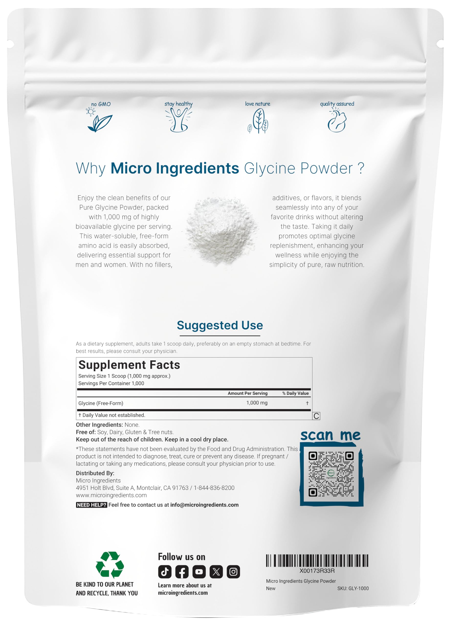 Micro Ingredients Glycine powder scoop for precise daily measurement
