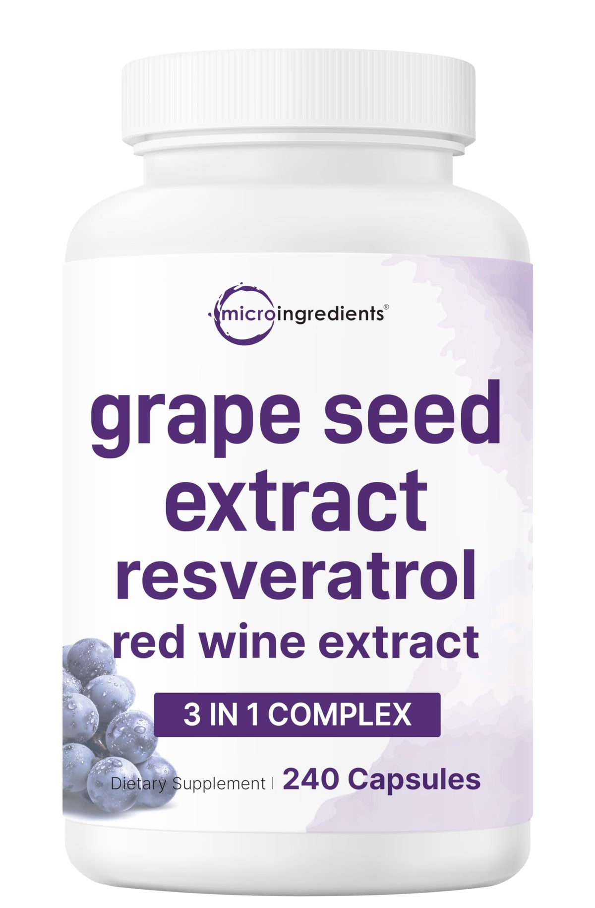 Micro Ingredients Grape Seed Extract bottle label highlights antioxidant-rich formula.