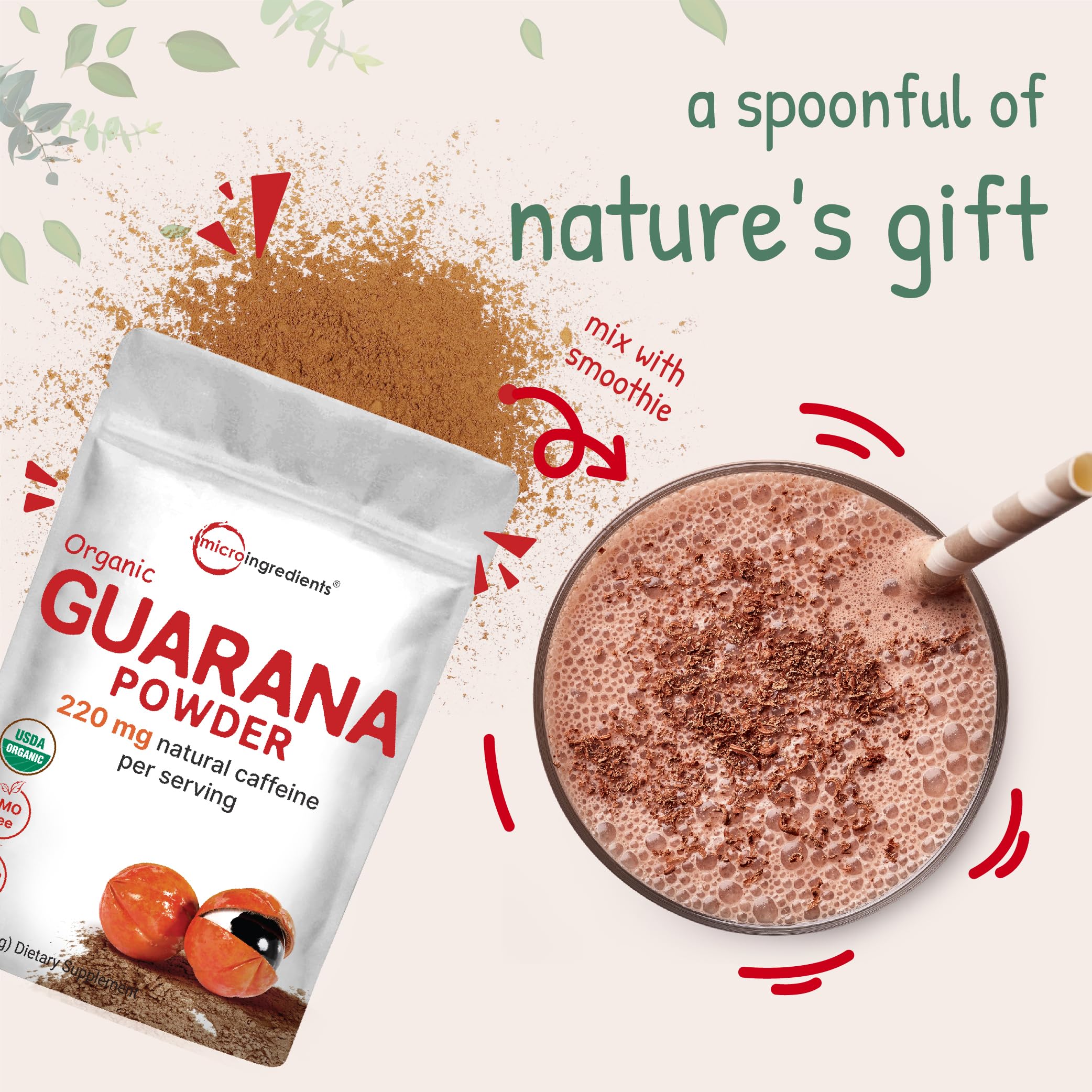 Micro Ingredients guarana powder mixed in a glass with a refreshing drink.