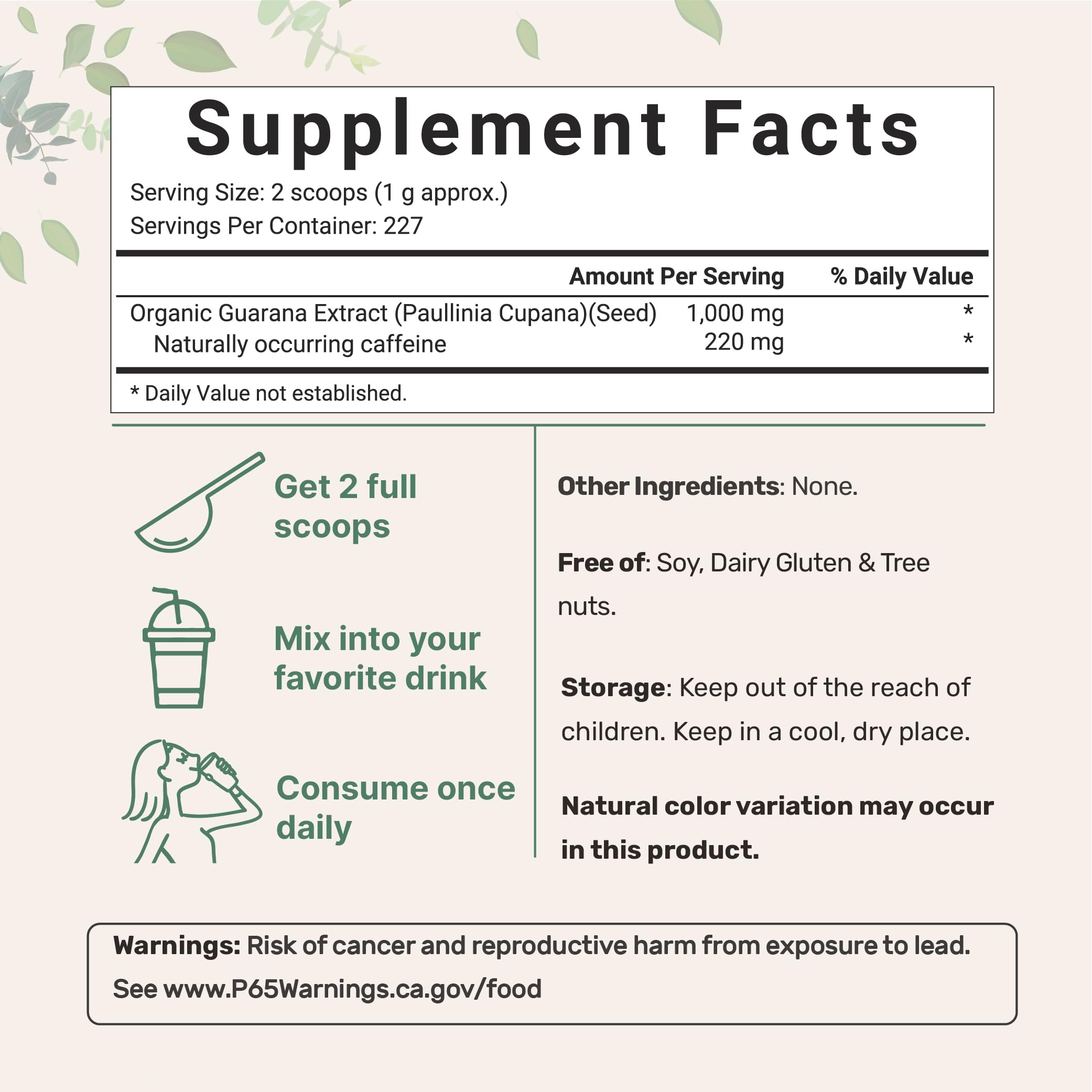Micro Ingredients guarana powder scoop ready to blend into drinks for energy.