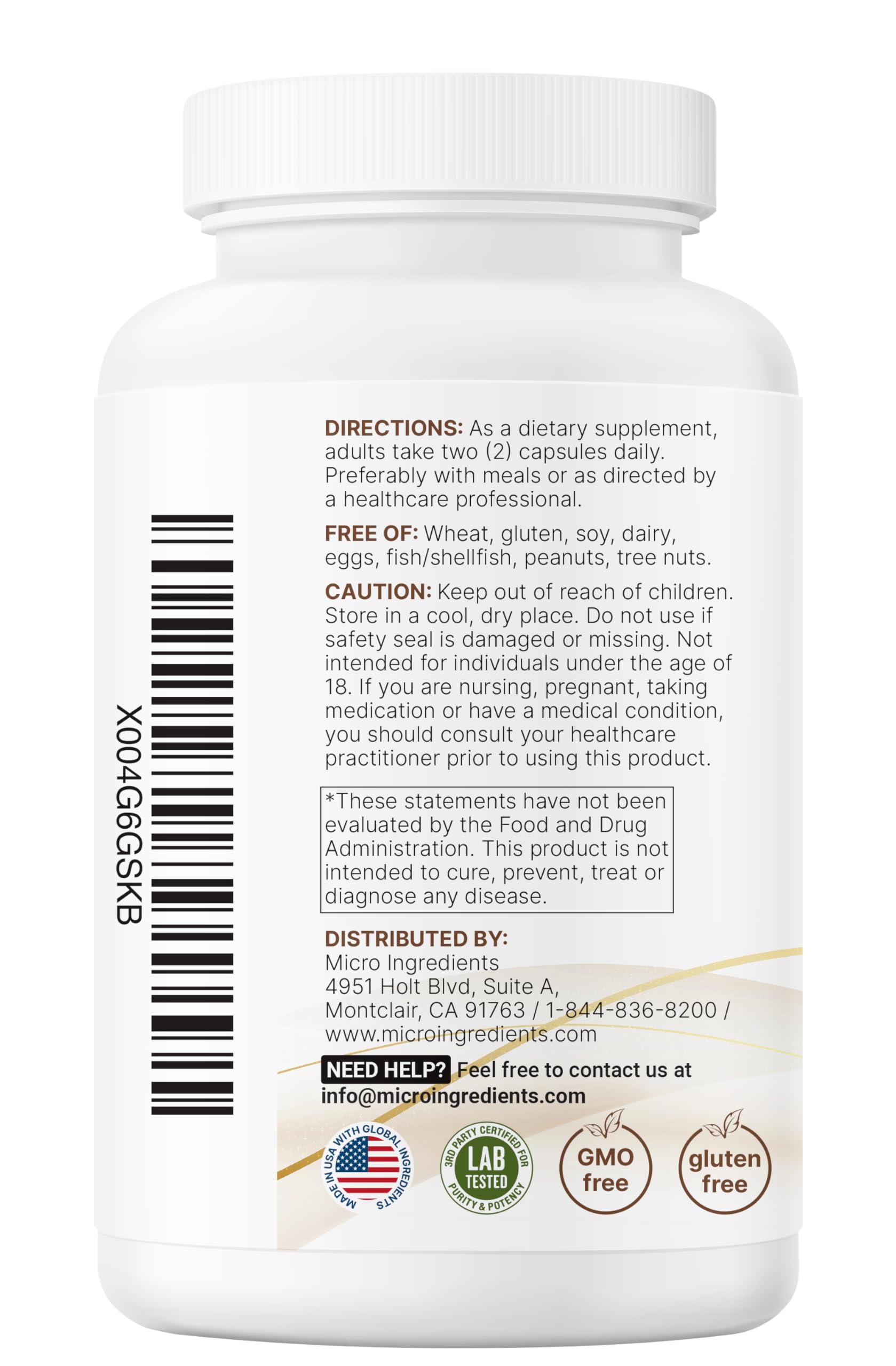 Ingredients and capsules of Micro Ingredients Hair Growth Vitamins in a glass bowl