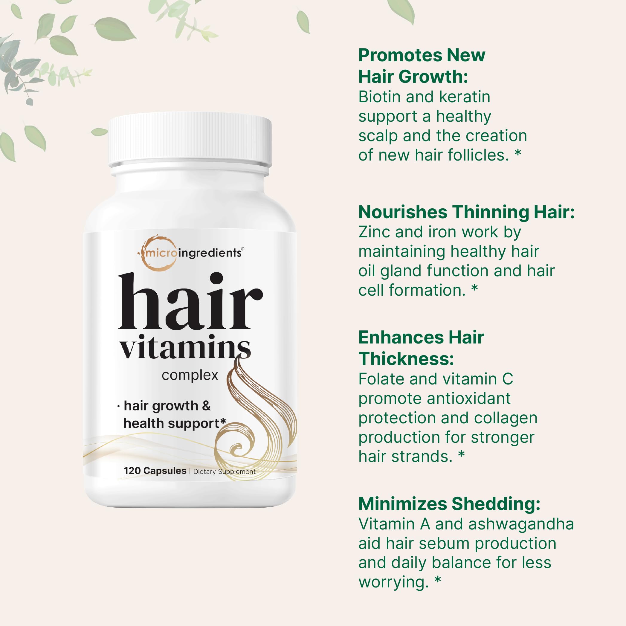 Micro Ingredients hair growth vitamins packaging underscores daily routine for thinning hair.