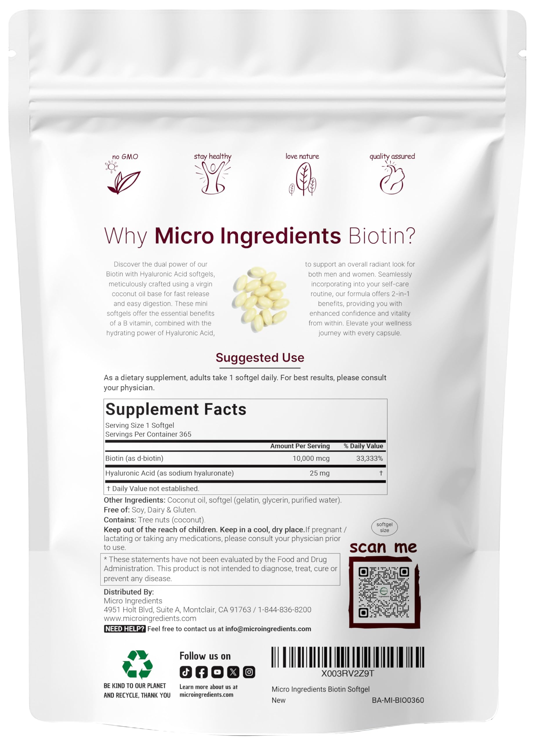 Micro Ingredients Hyaluronic Acid 25mg softgels for skin hydration and joints
