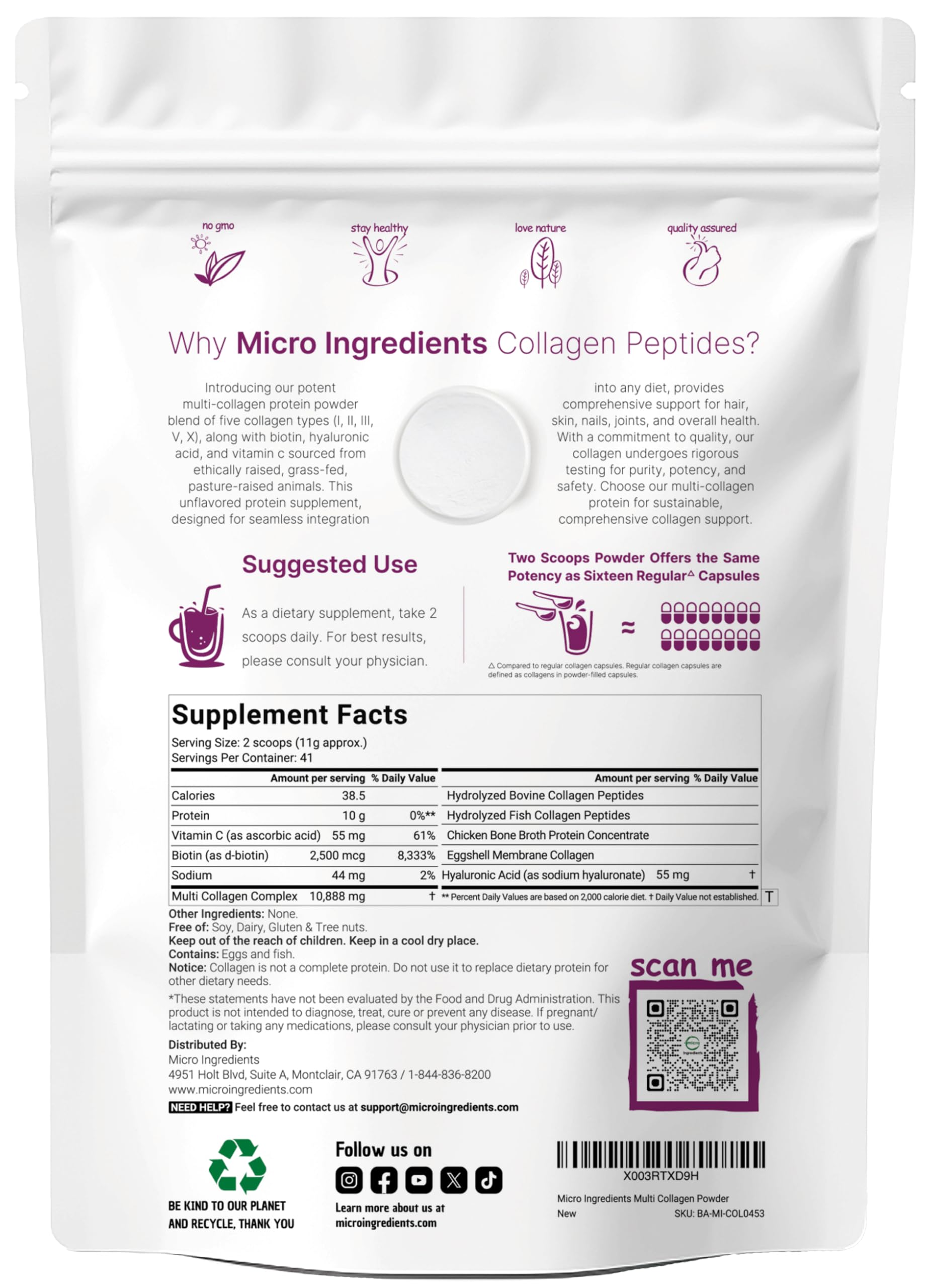 Micro Ingredients hyaluronic acid with vitamin C and Biotin label