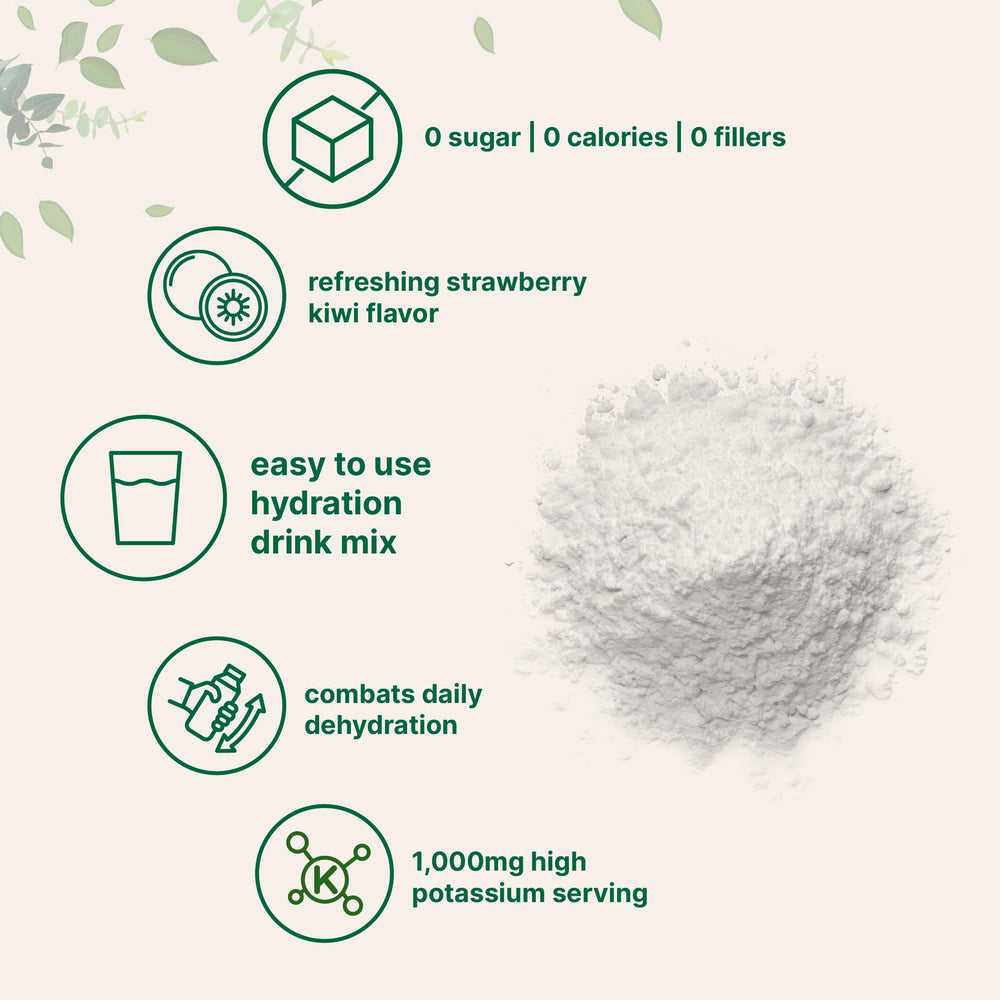 Electrolyte powder dissolving in a glass for quick, zero-calorie hydration