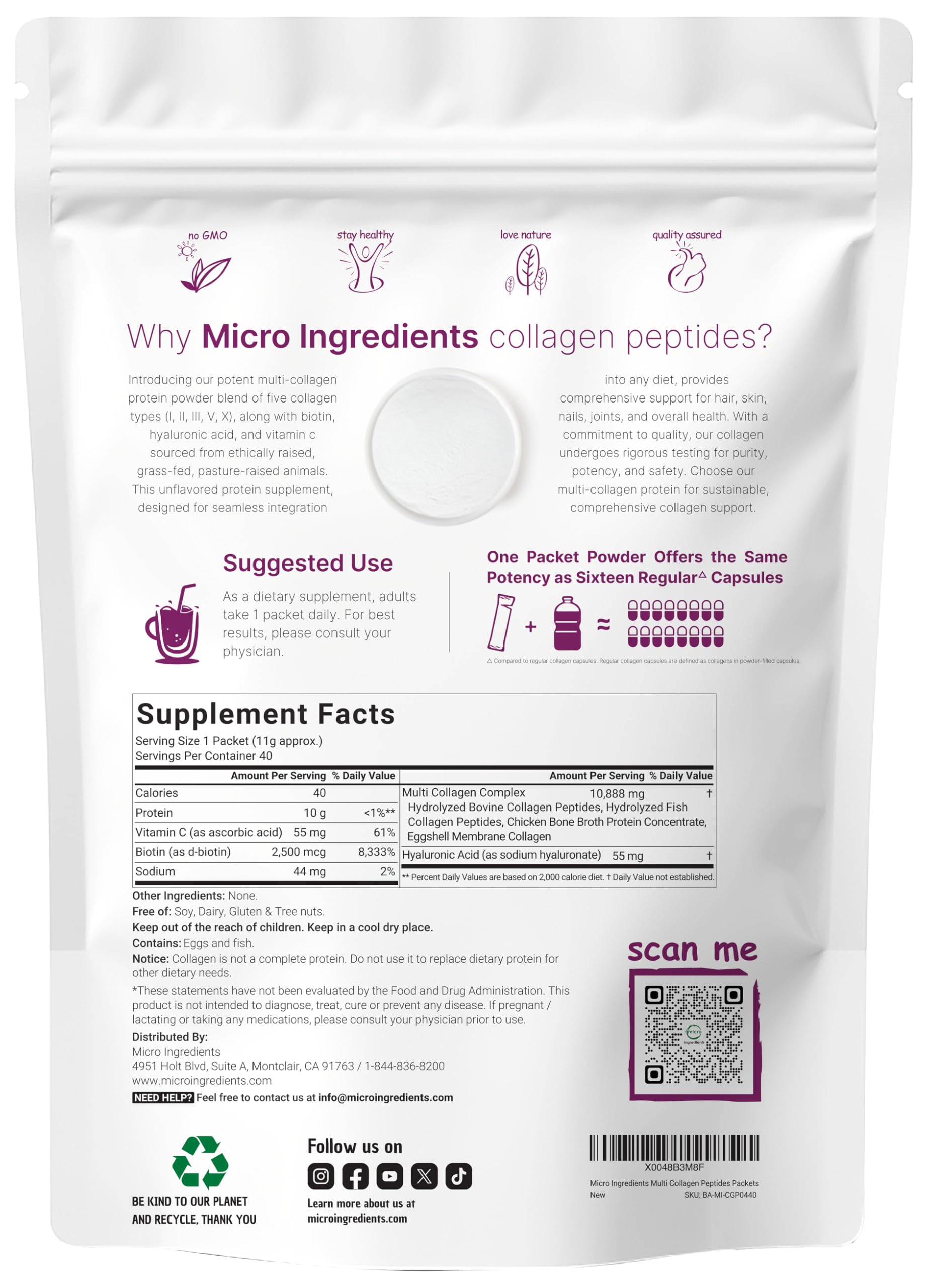Micro Ingredients hydrolyzed collagen powder dissolving easily in drinks for daily nourishment.
