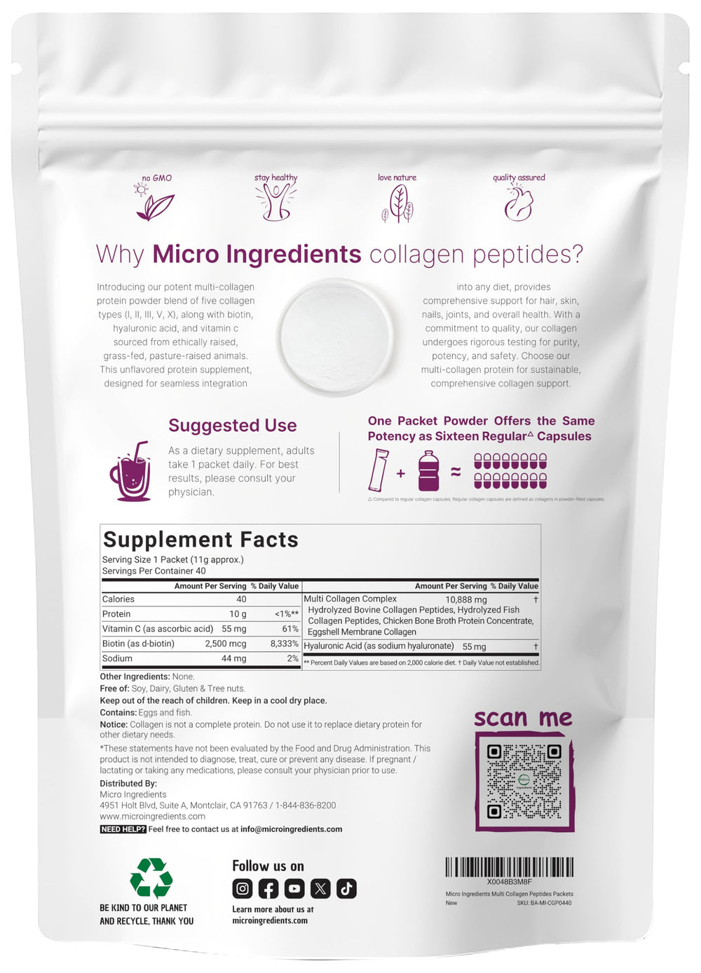 Micro Ingredients hydrolyzed collagen powder dissolving easily in drinks for daily nourishment.