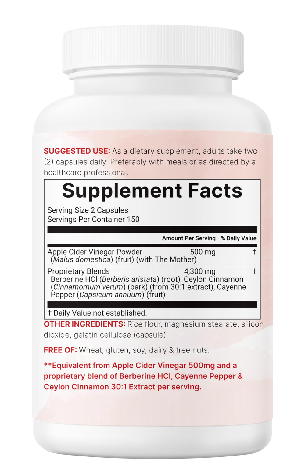 Ingredient list and non-GMO certification on the bottle's back label