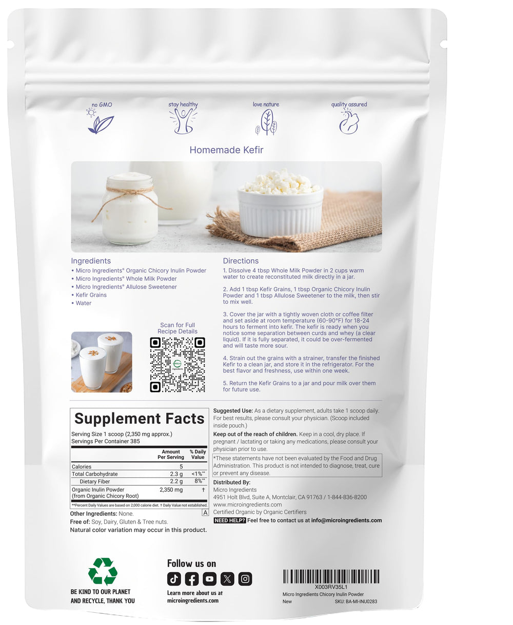 Micro Ingredients Inulin Powder scoop included for precise daily serving.