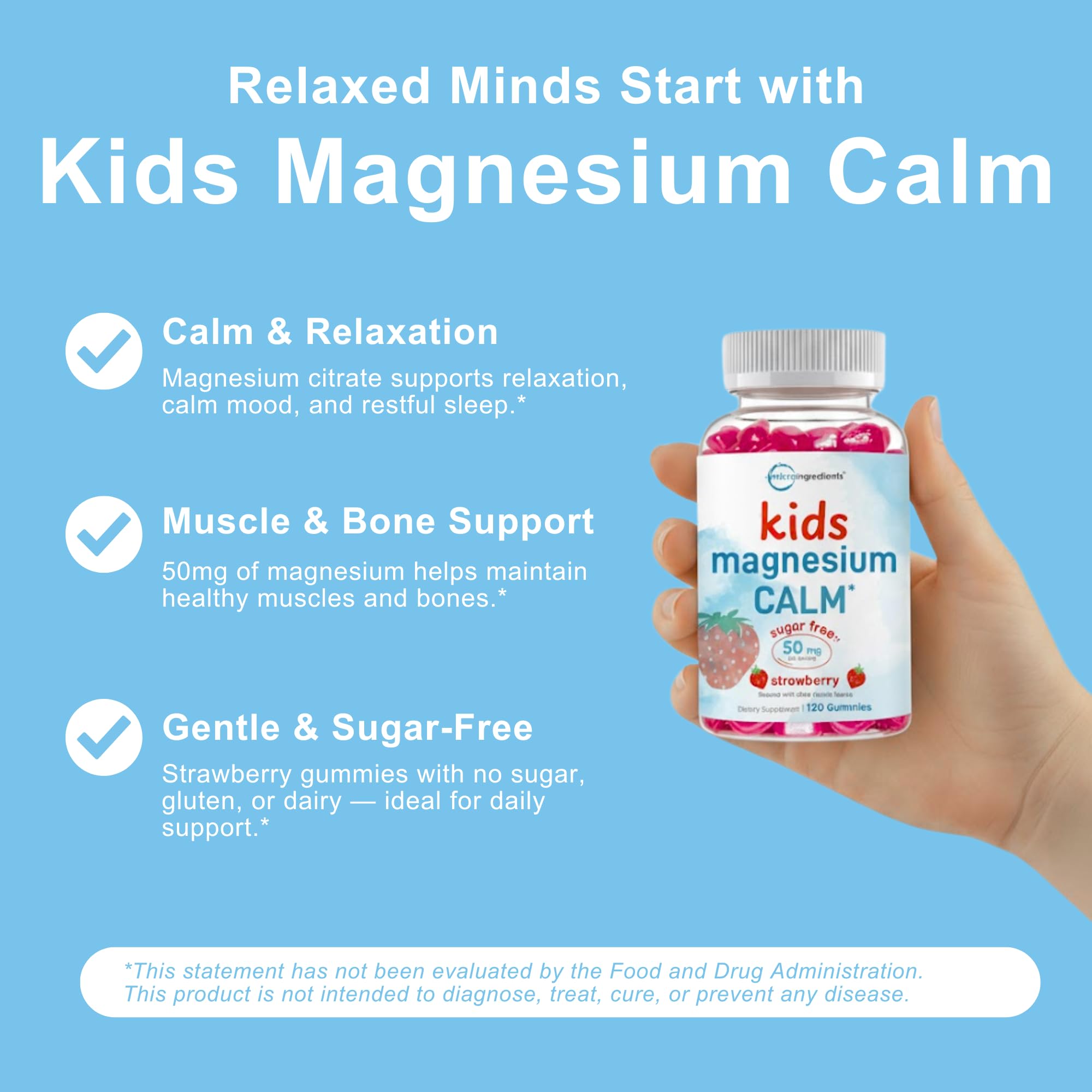 Micro Ingredients Kids Magnesium Gummies sugar-free formulation for kids.