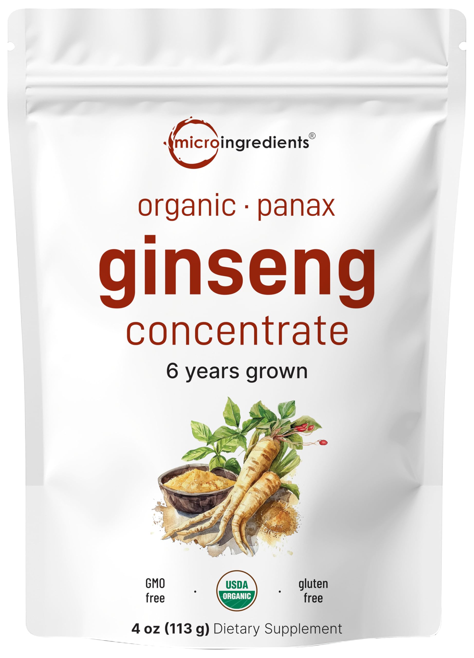 Micro Ingredients Korean Ginseng bottle with 4 oz powder for daily energy support.