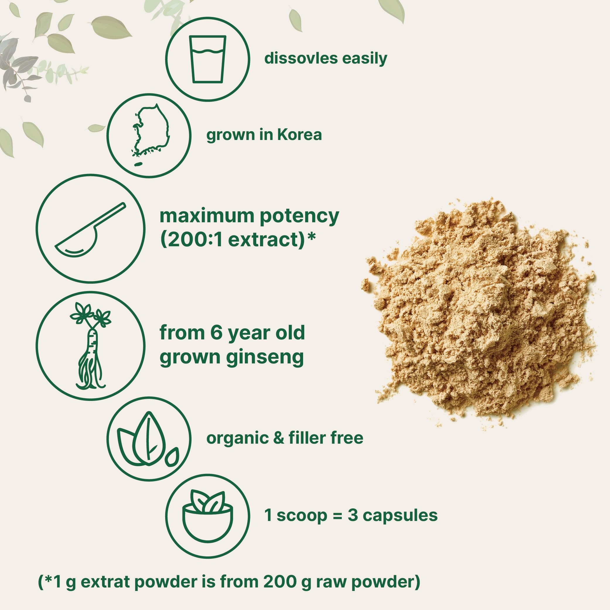 Label on Micro Ingredients ginseng powder jar highlighting organic, vegan, non-GMO formulas.