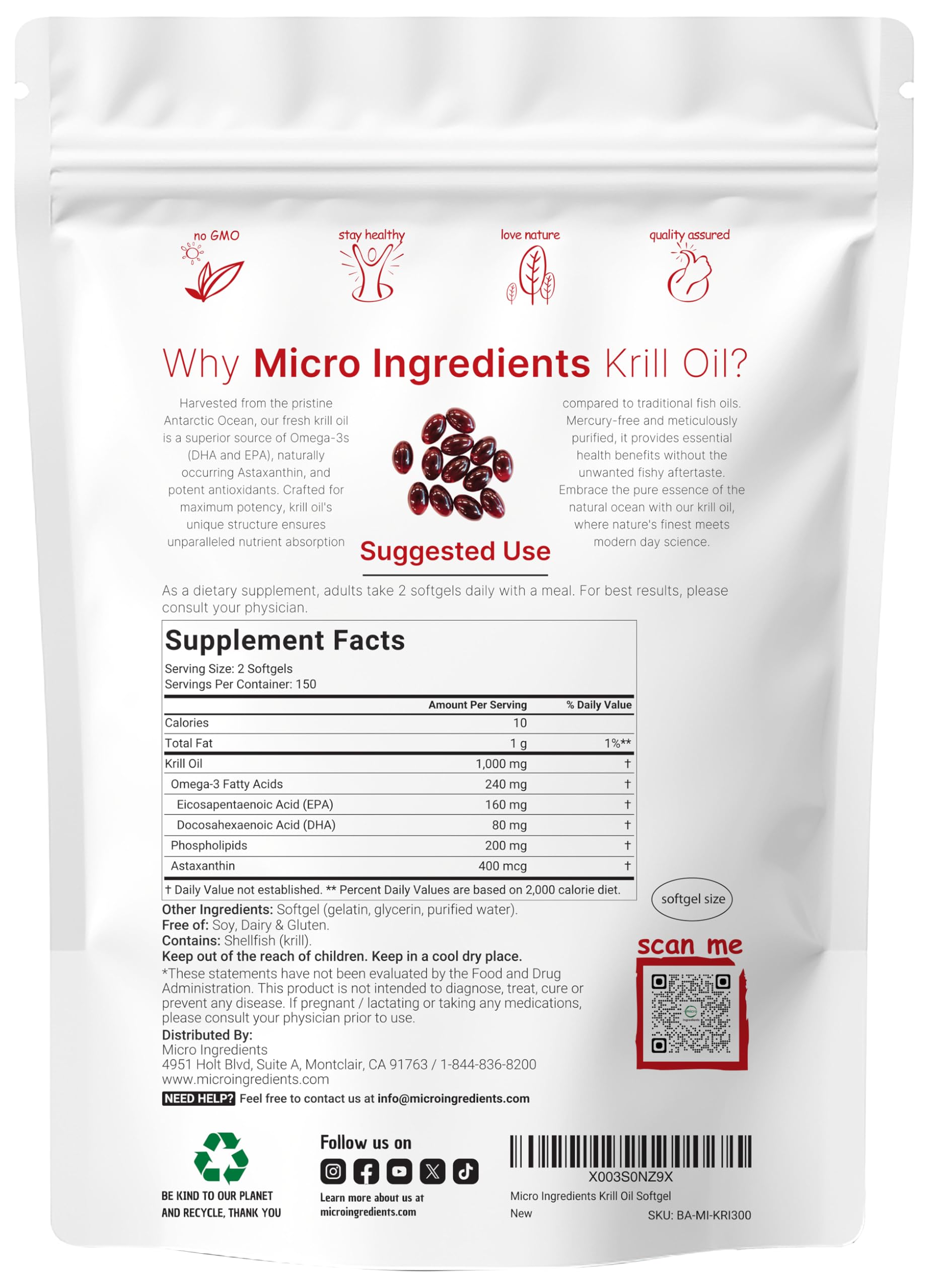 Micro Ingredients Krill Oil softgels ready for easy daily swallowing